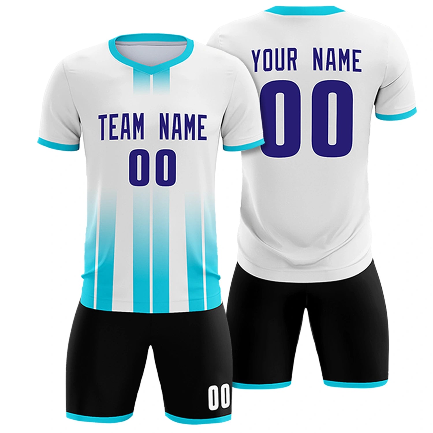 Custom White Sky Blue Vertical Training Uniform Soccer Sets Jersey