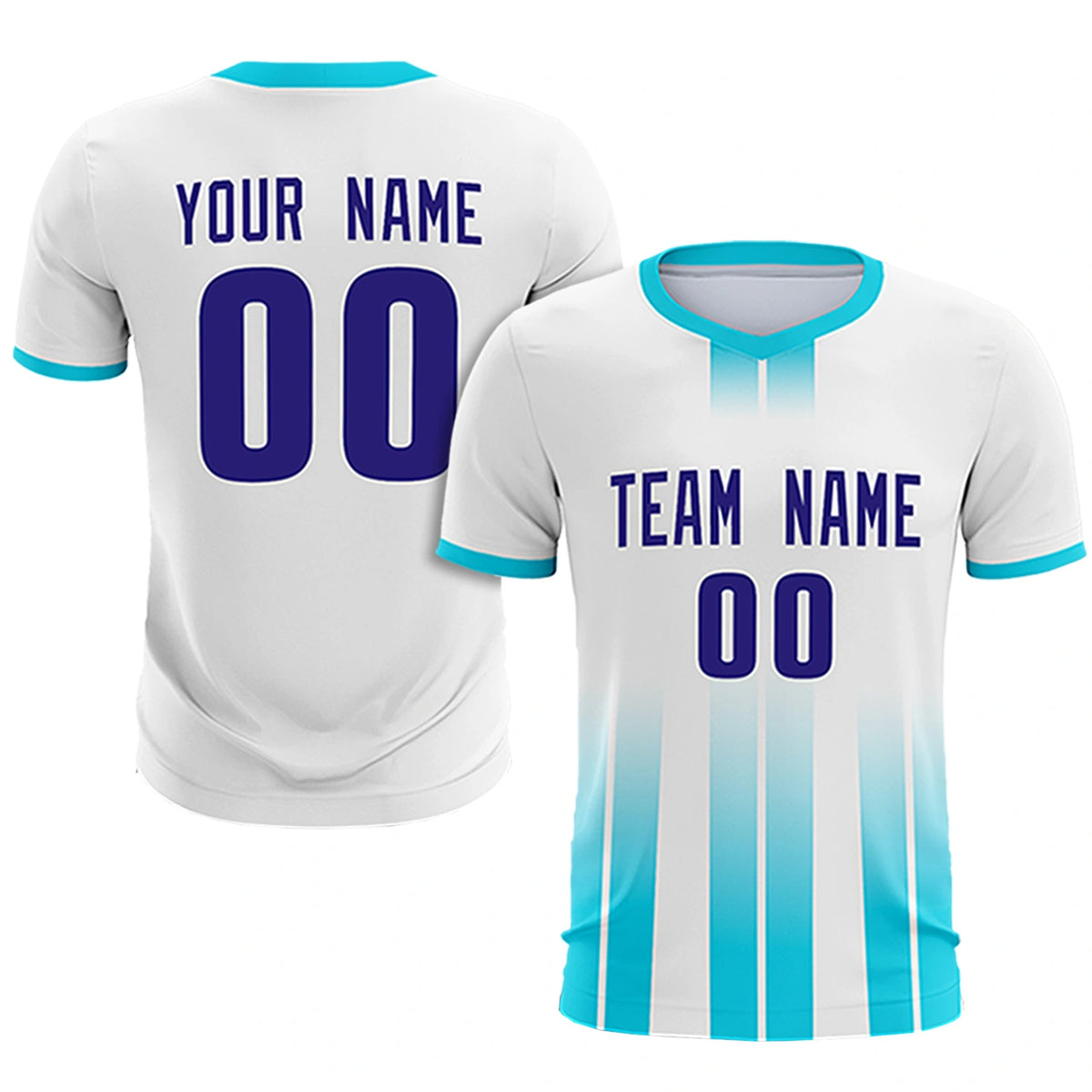 Custom White Sky Blue Vertical Training Uniform Soccer Sets Jersey