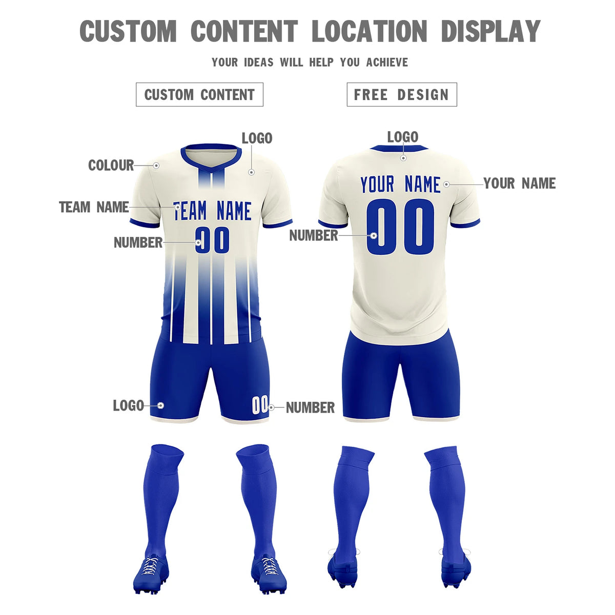 Custom Khaki Royal Blue Vertical Training Uniform Soccer Sets Jersey