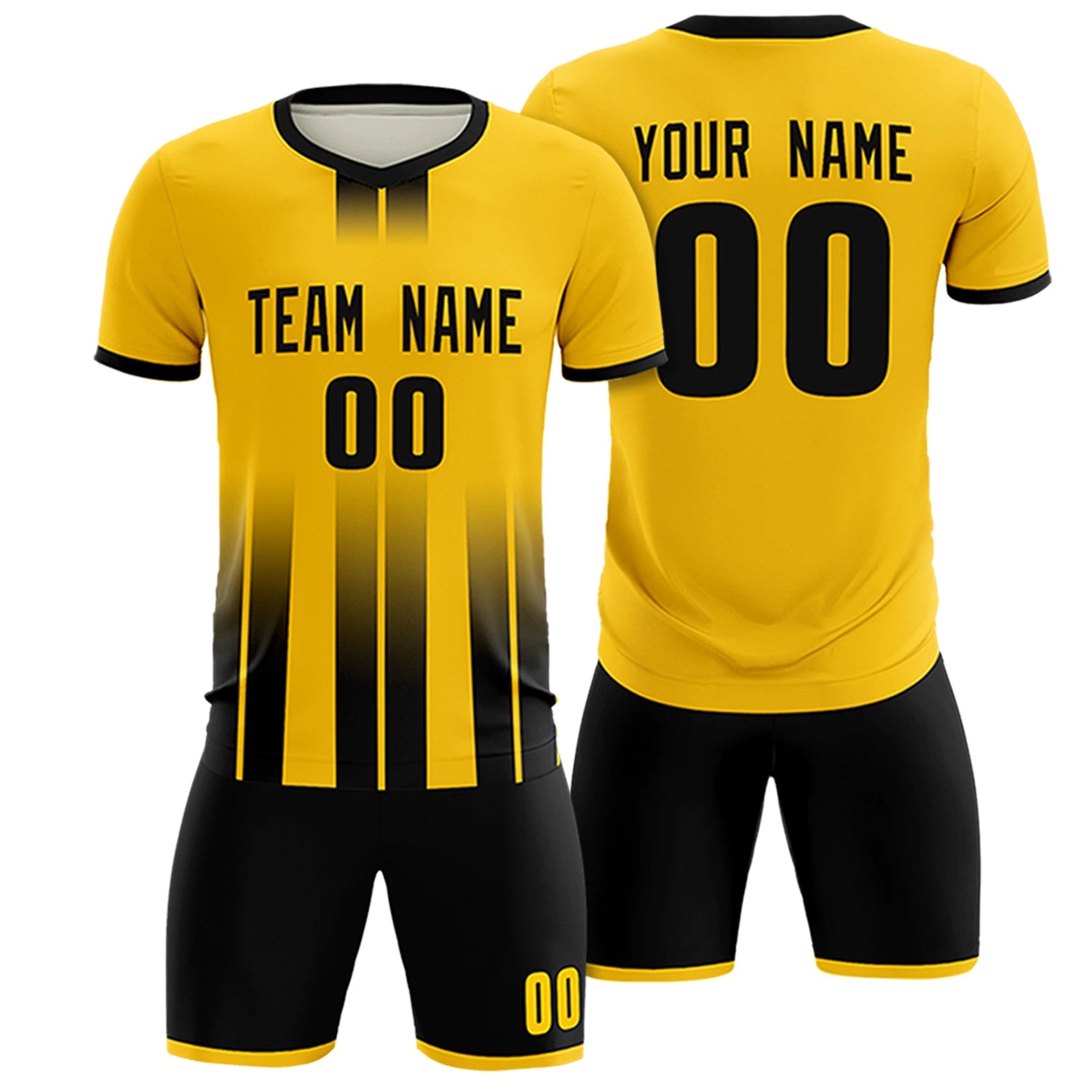 Custom Gold01 Black Vertical Training Uniform Soccer Sets Jersey