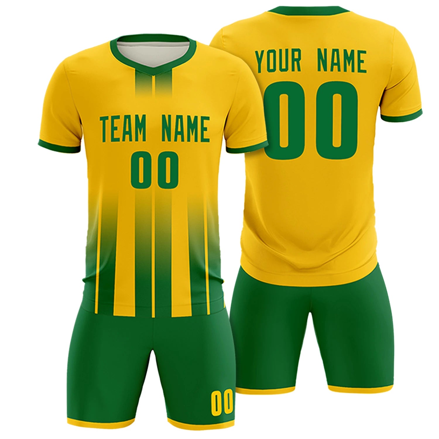 Custom Gold01 Kelly Green Vertical Training Uniform Soccer Sets Jersey