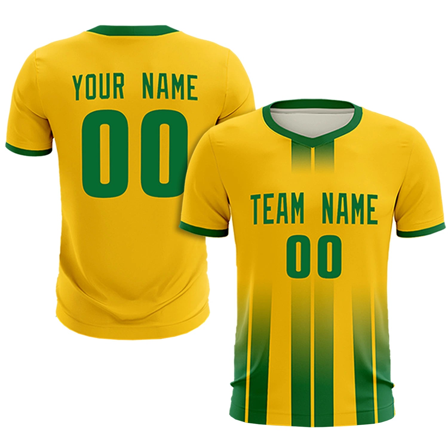 Custom Gold01 Kelly Green Vertical Training Uniform Soccer Sets Jersey