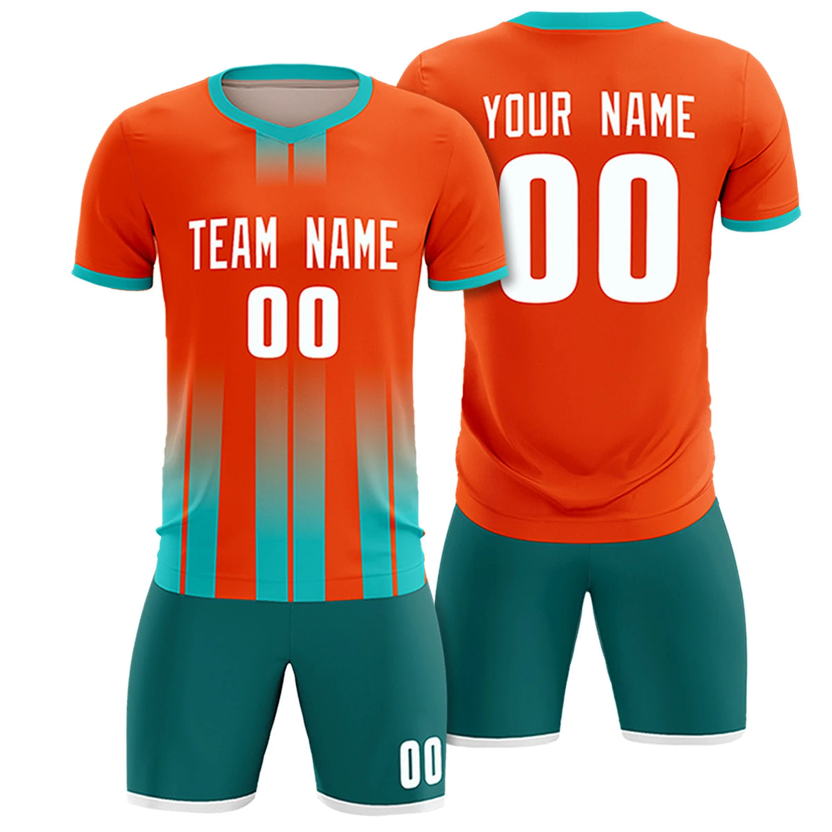 Custom Orange Bright Green Vertical Training Uniform Soccer Sets Jersey