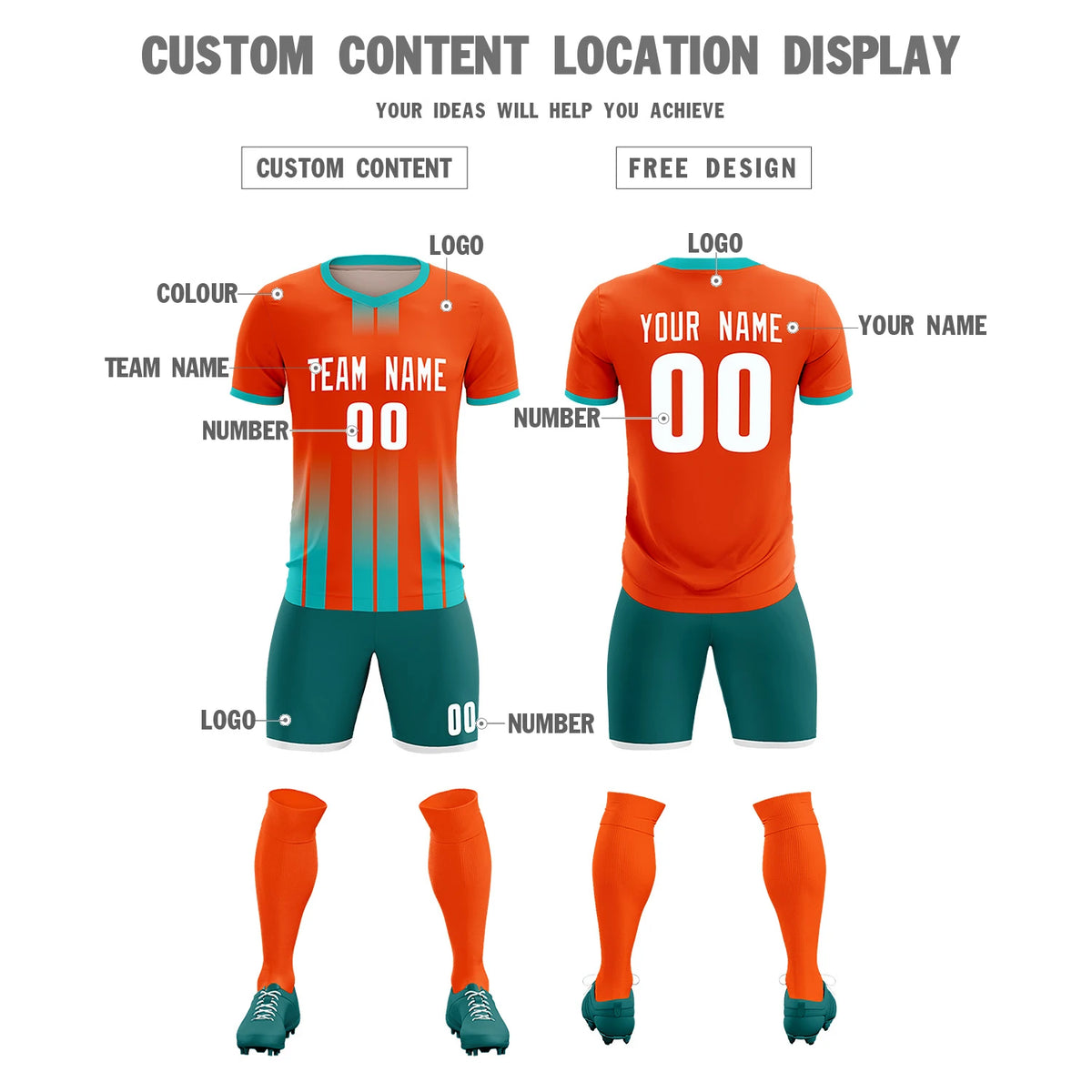 Custom Orange Bright Green Vertical Training Uniform Soccer Sets Jersey