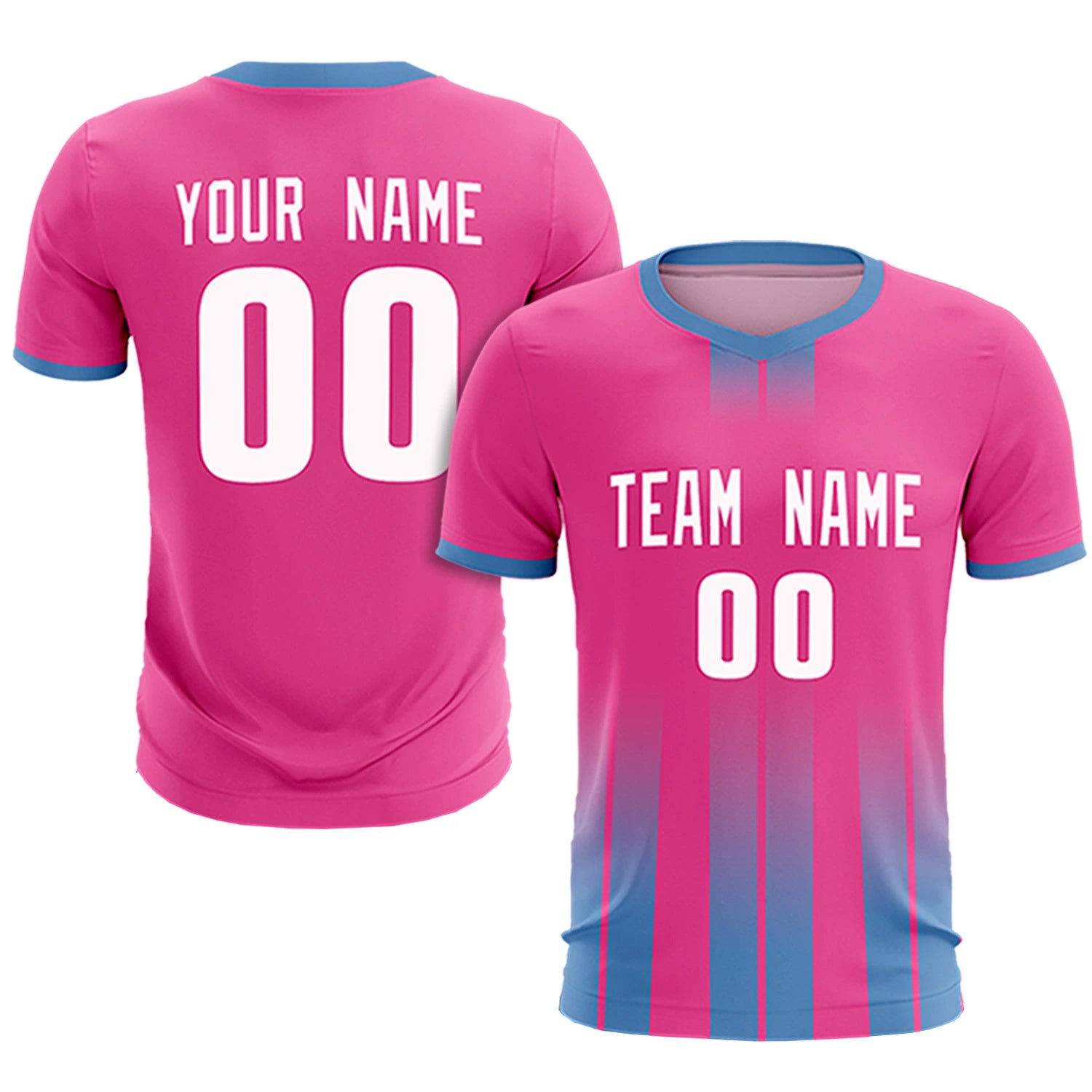 Custom Pink Light Blue Vertical Training Uniform Soccer Sets Jersey