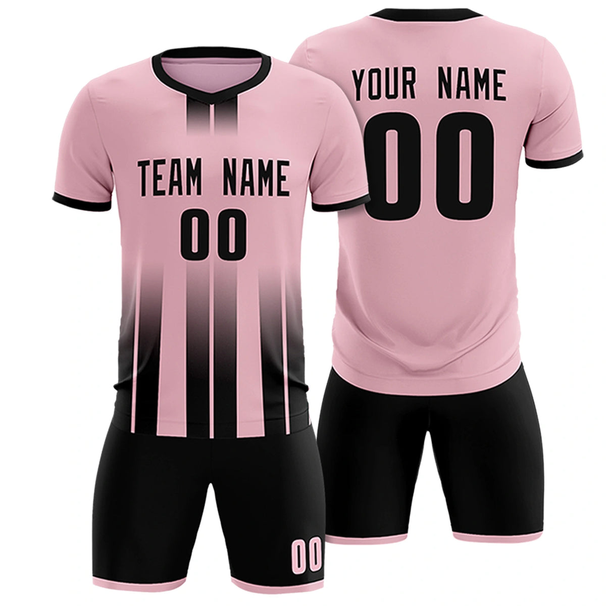 Custom Light Pink Black Vertical Training Uniform Soccer Sets Jersey