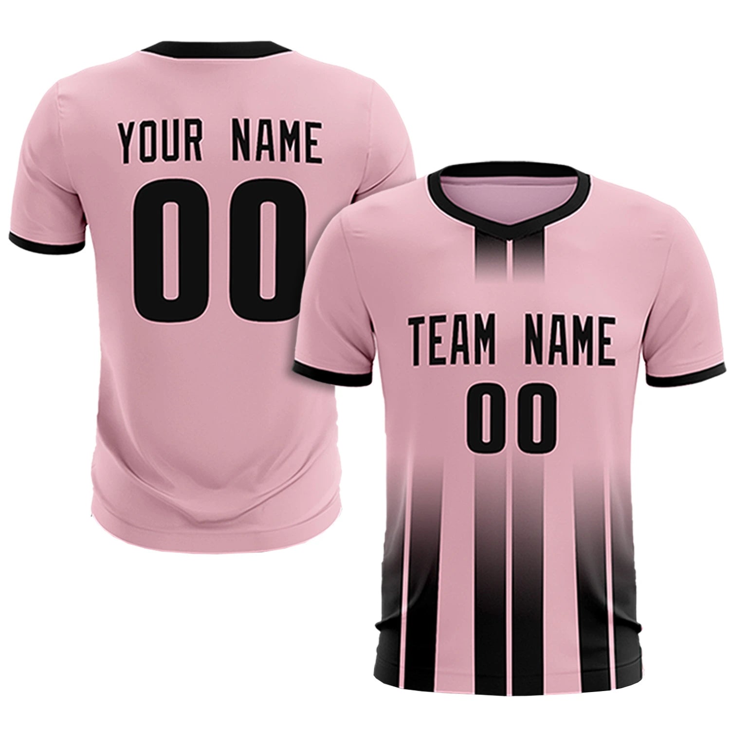 Custom Light Pink Black Vertical Training Uniform Soccer Sets Jersey