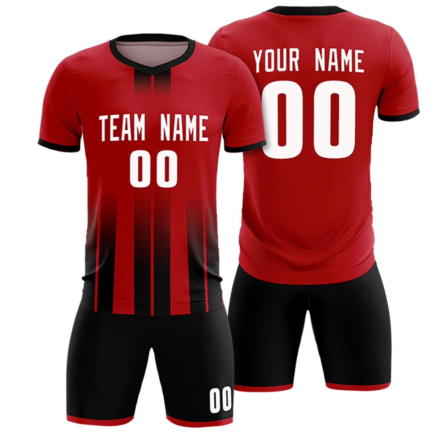 Custom Red Black Vertical Training Uniform Soccer Sets Jersey