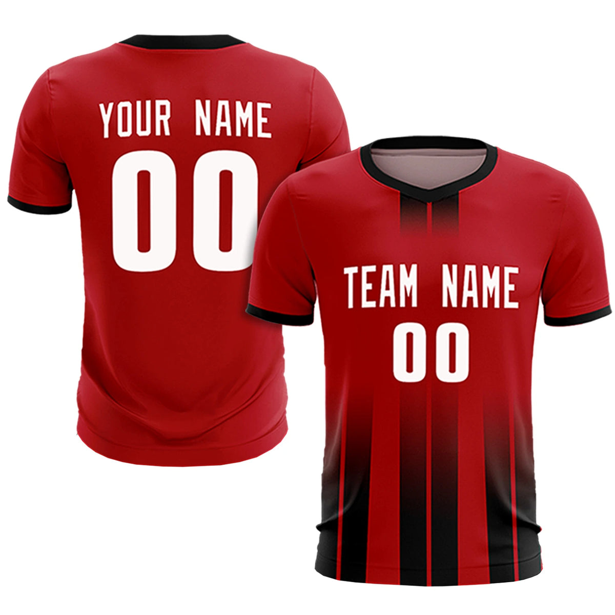 Custom Red Black Vertical Training Uniform Soccer Sets Jersey