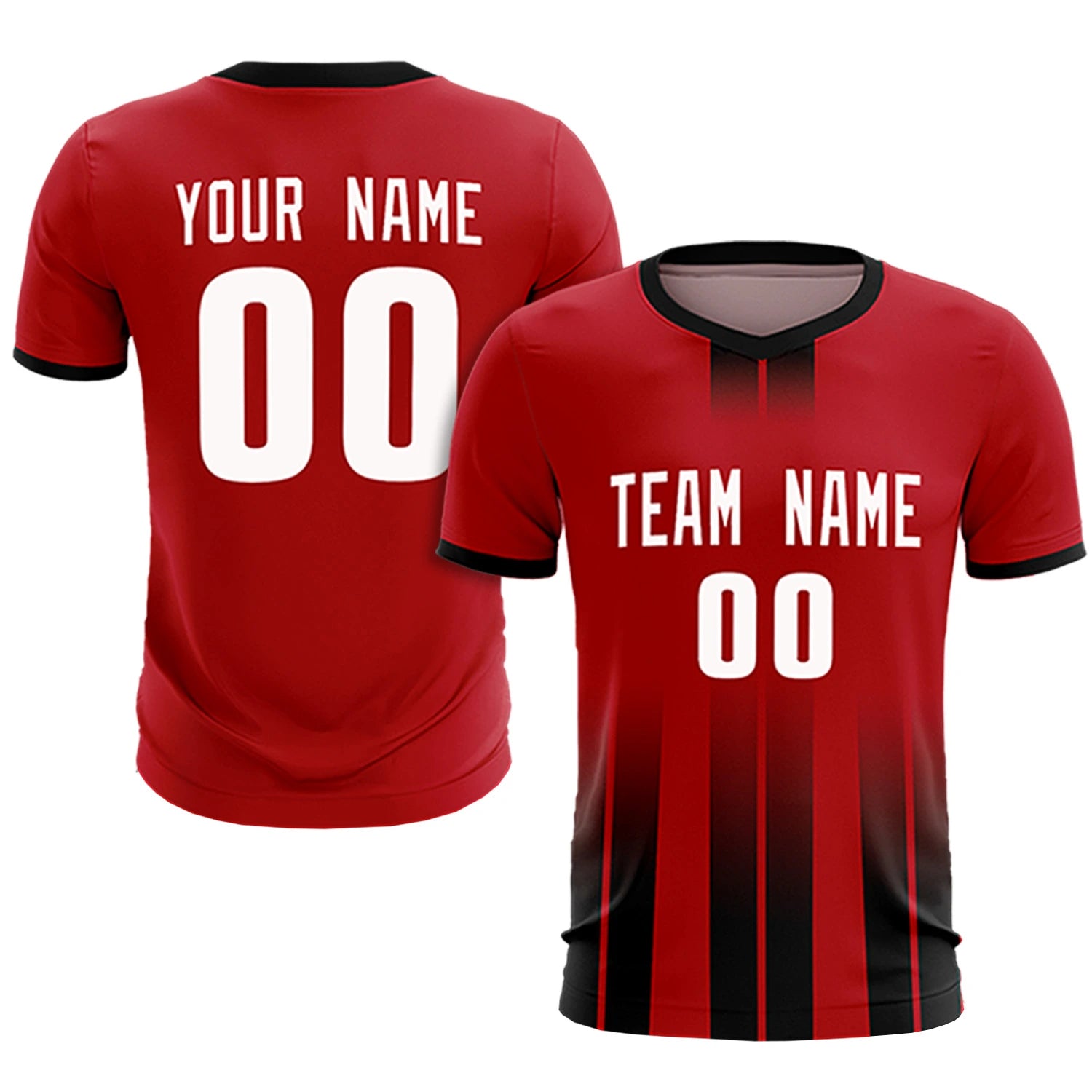 Custom Red Black Vertical Training Uniform Soccer Sets Jersey