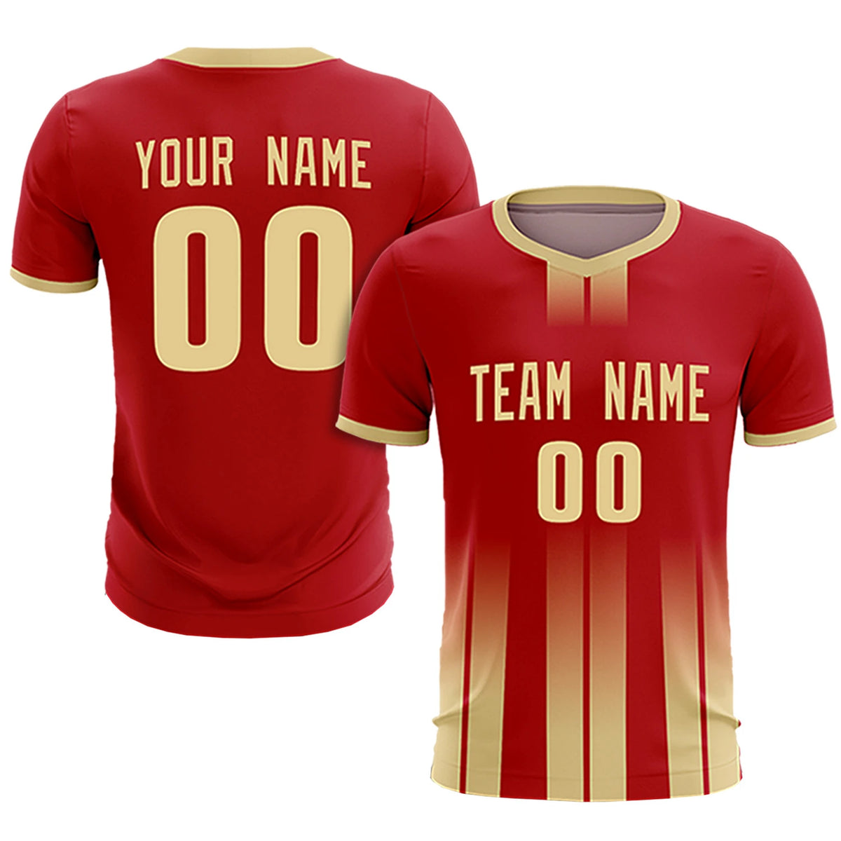 Custom Red Khaki Vertical Training Uniform Soccer Sets Jersey