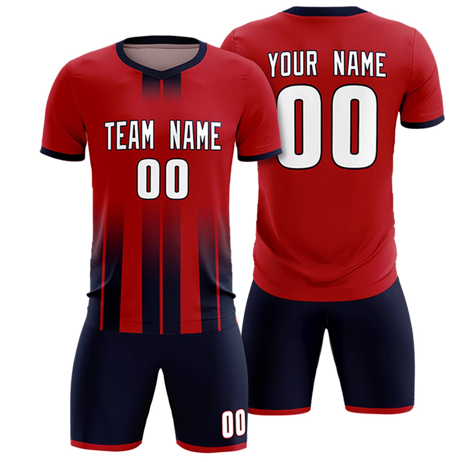 Custom Red Navy Vertical Training Uniform Soccer Sets Jersey
