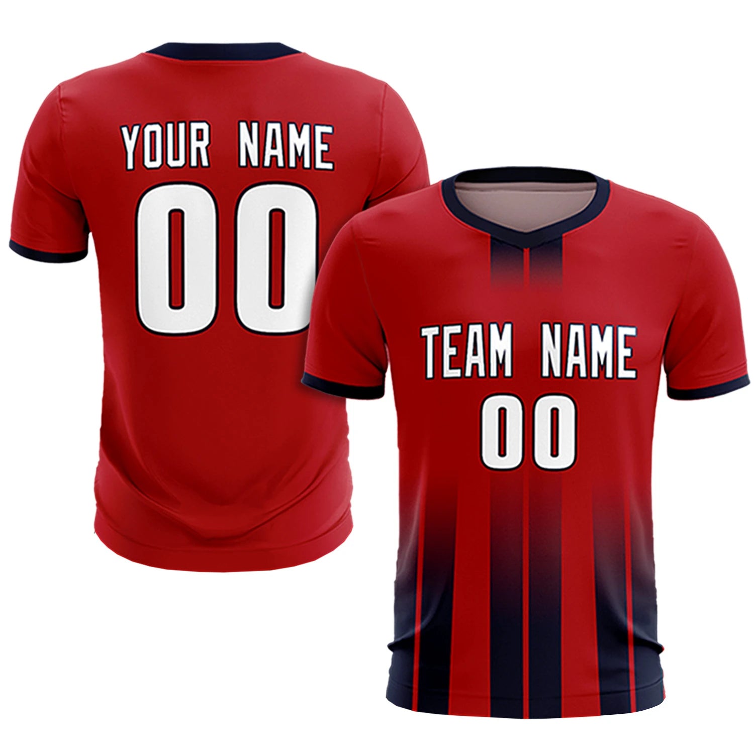 Custom Red Navy Vertical Training Uniform Soccer Sets Jersey
