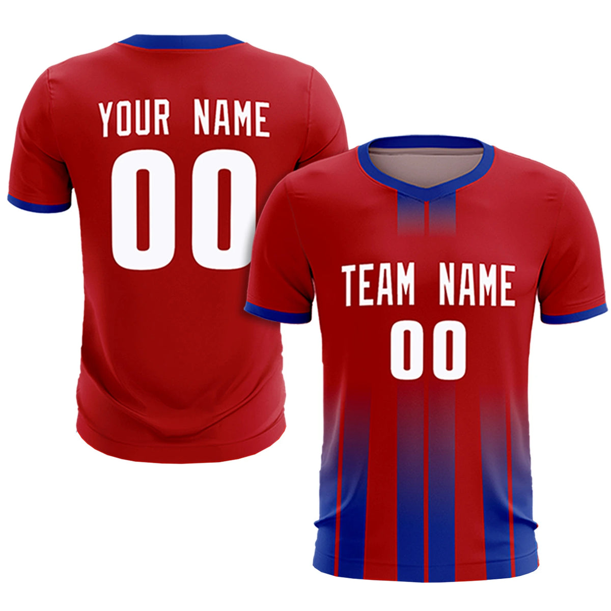 Custom Red Royal Blue Vertical Training Uniform Soccer Sets Jersey