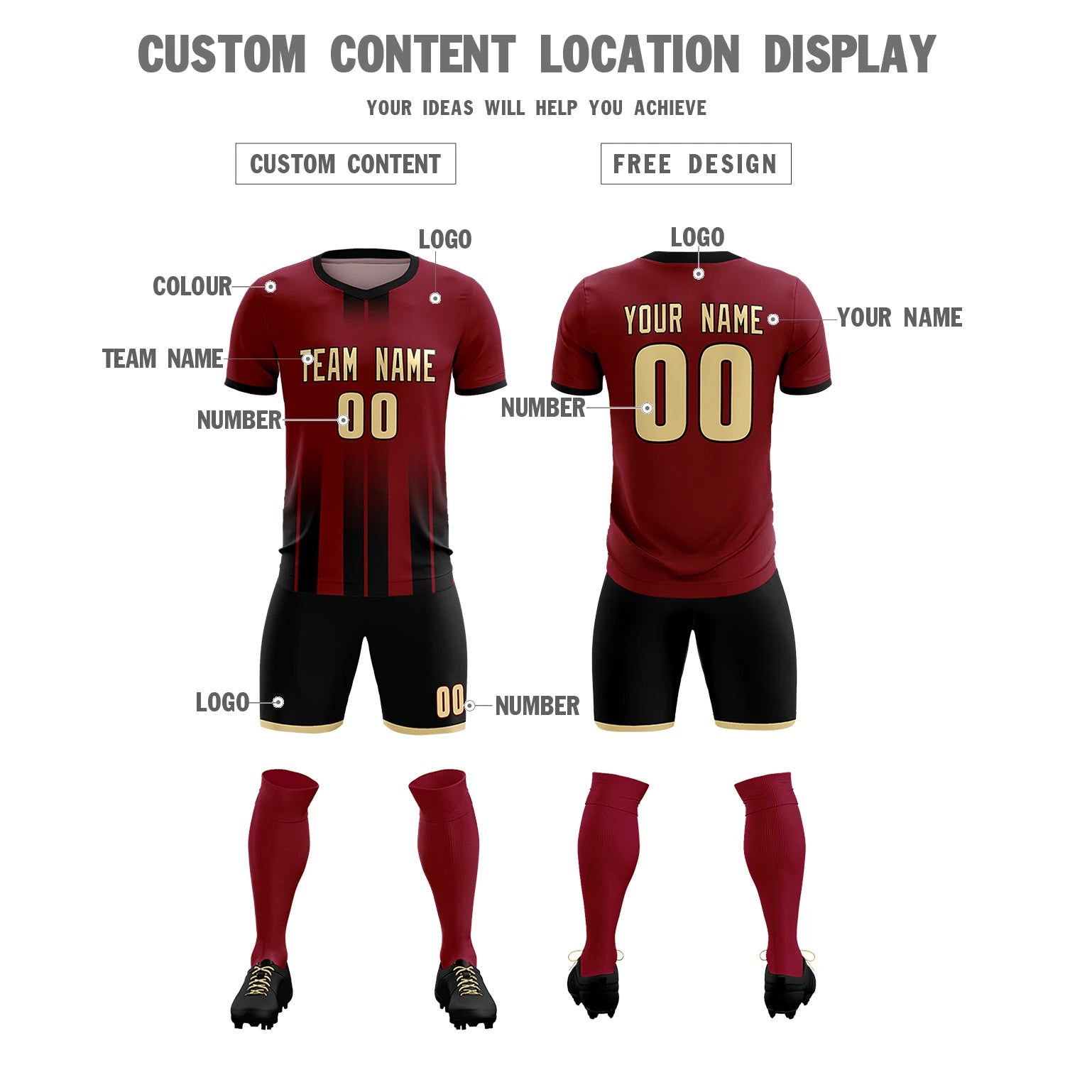 Custom Crimson Black Vertical Training Uniform Soccer Sets Jersey