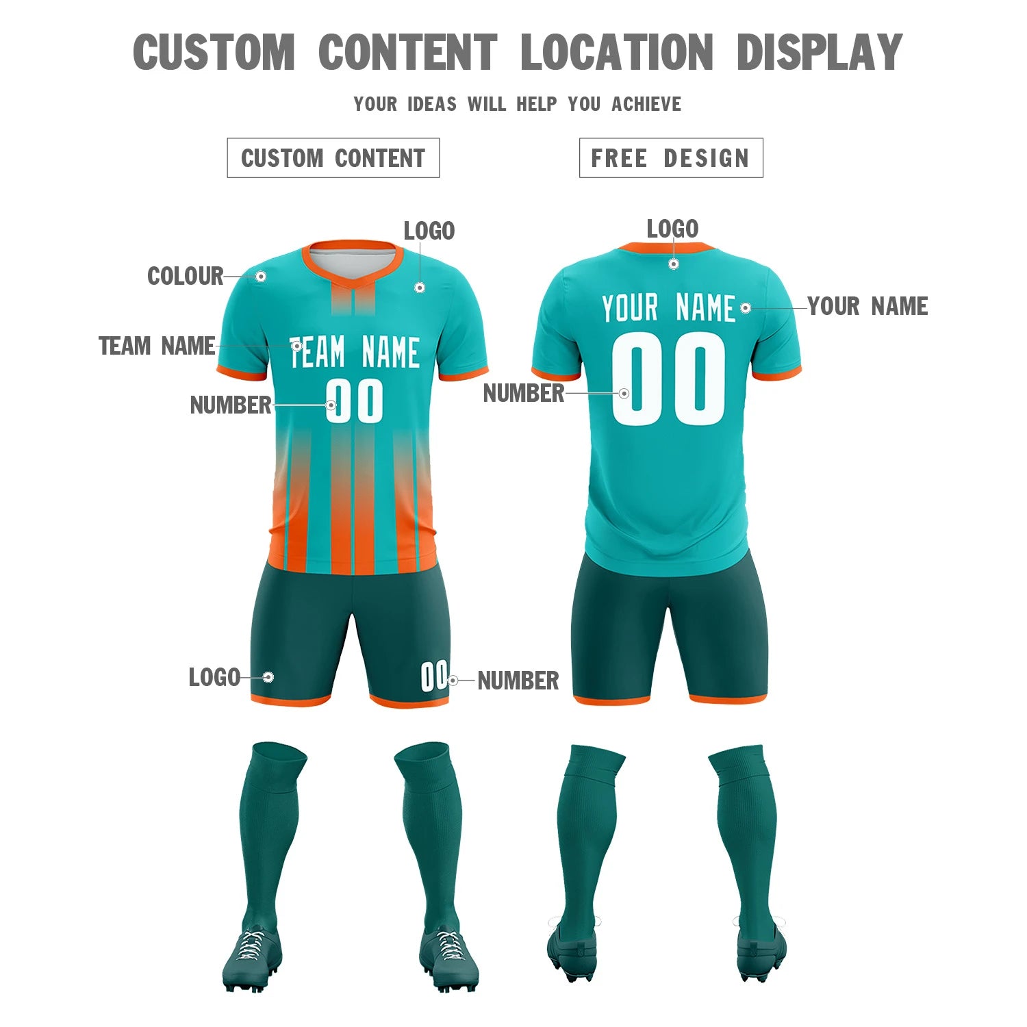 Custom Bright Green Orange Vertical Training Uniform Soccer Sets Jersey