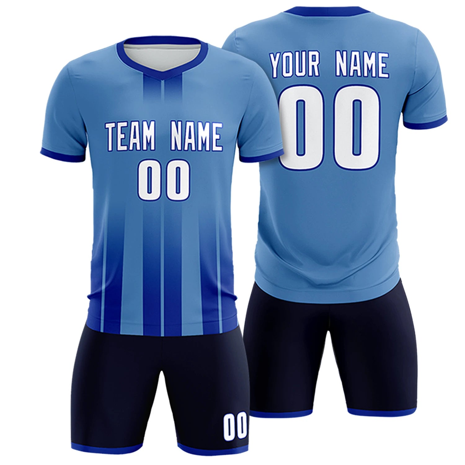 Custom Light Blue Royal Blue Vertical Training Uniform Soccer Sets Jersey