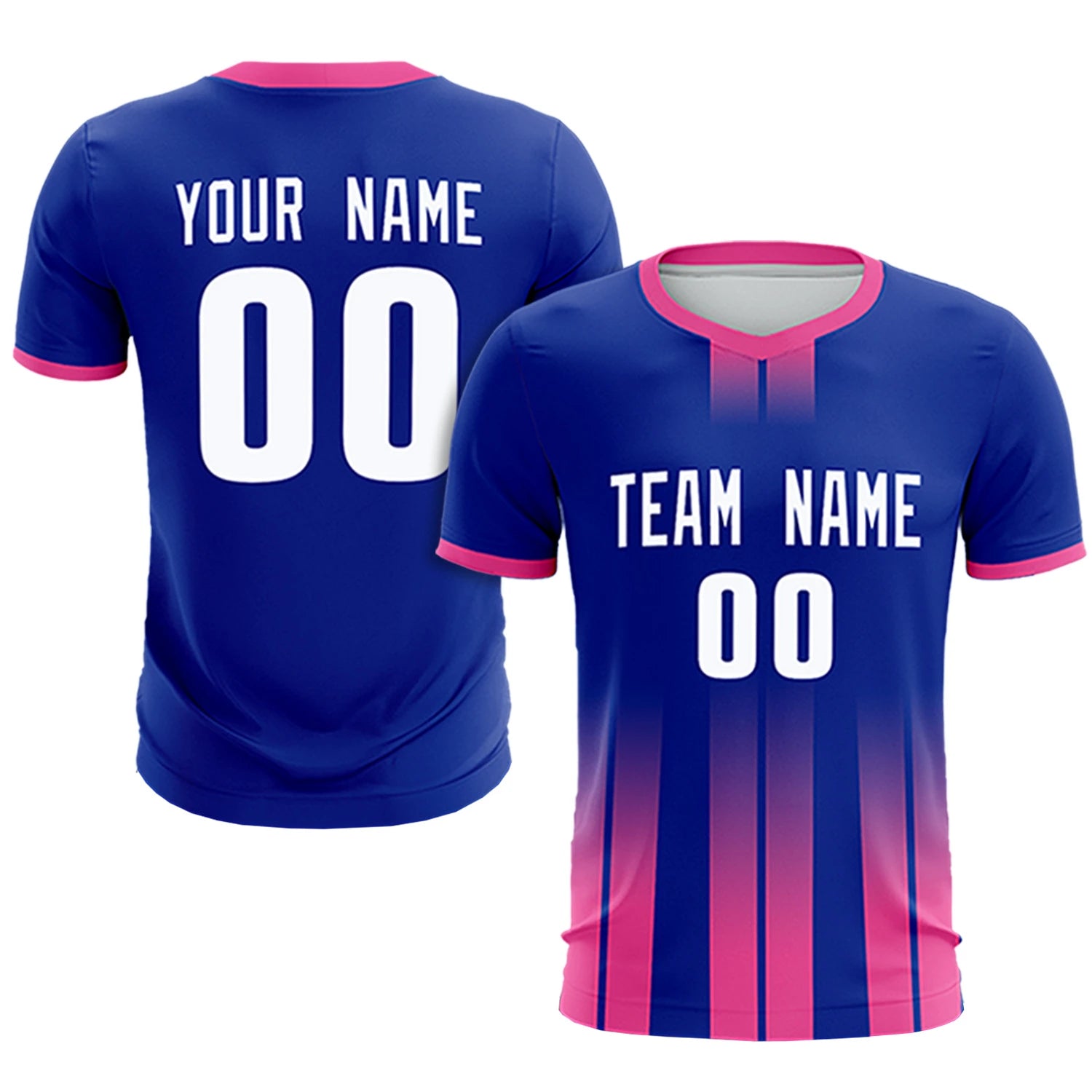 Custom Royal Blue Pink Vertical Training Uniform Soccer Sets Jersey
