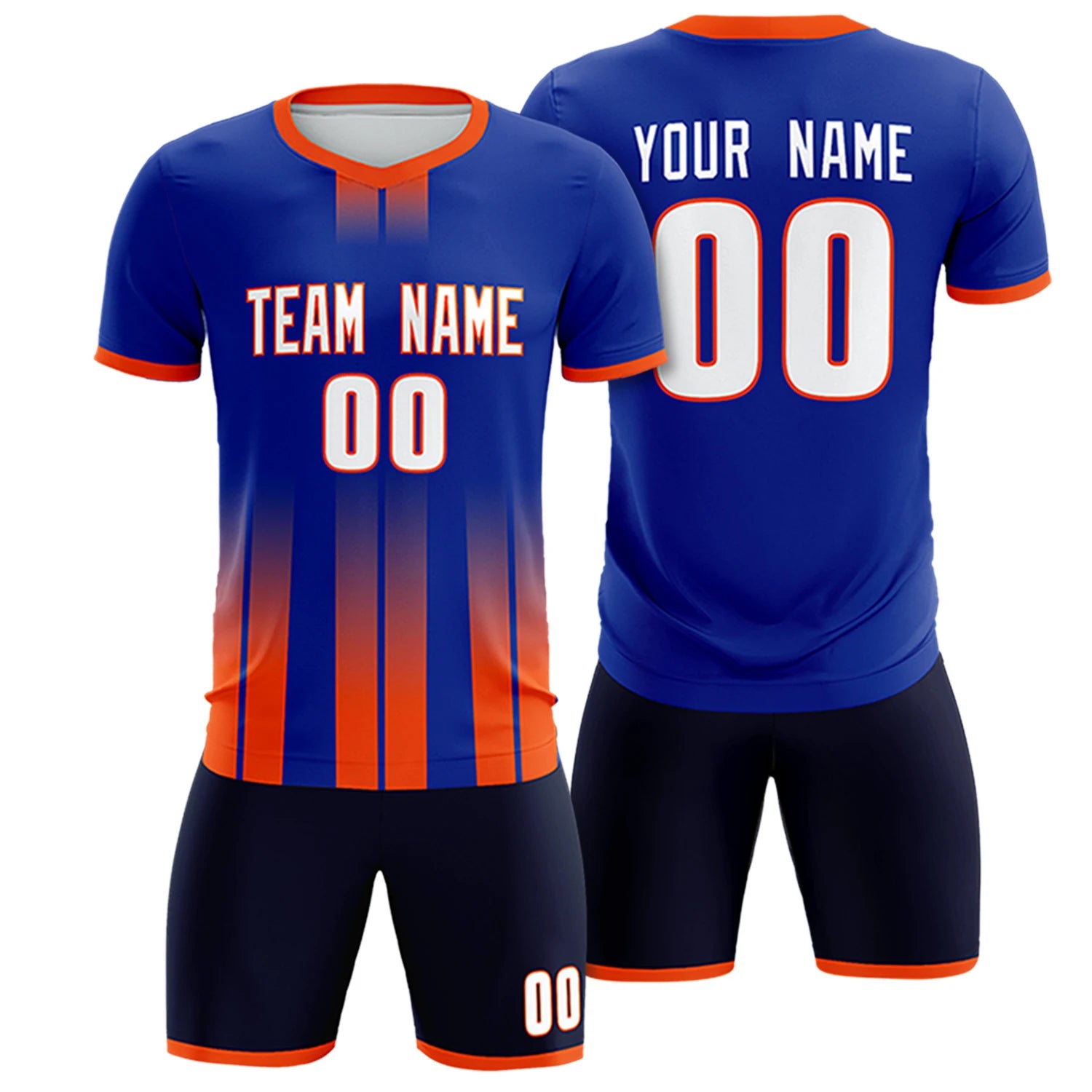 Custom Royal Blue Orange Vertical Training Uniform Soccer Sets Jersey