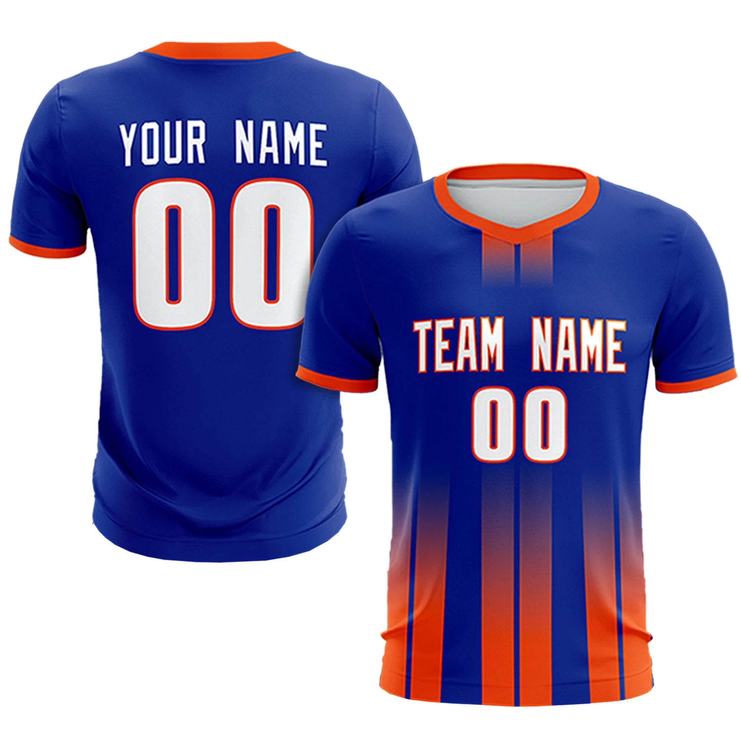 Custom Royal Blue Orange Vertical Training Uniform Soccer Sets Jersey