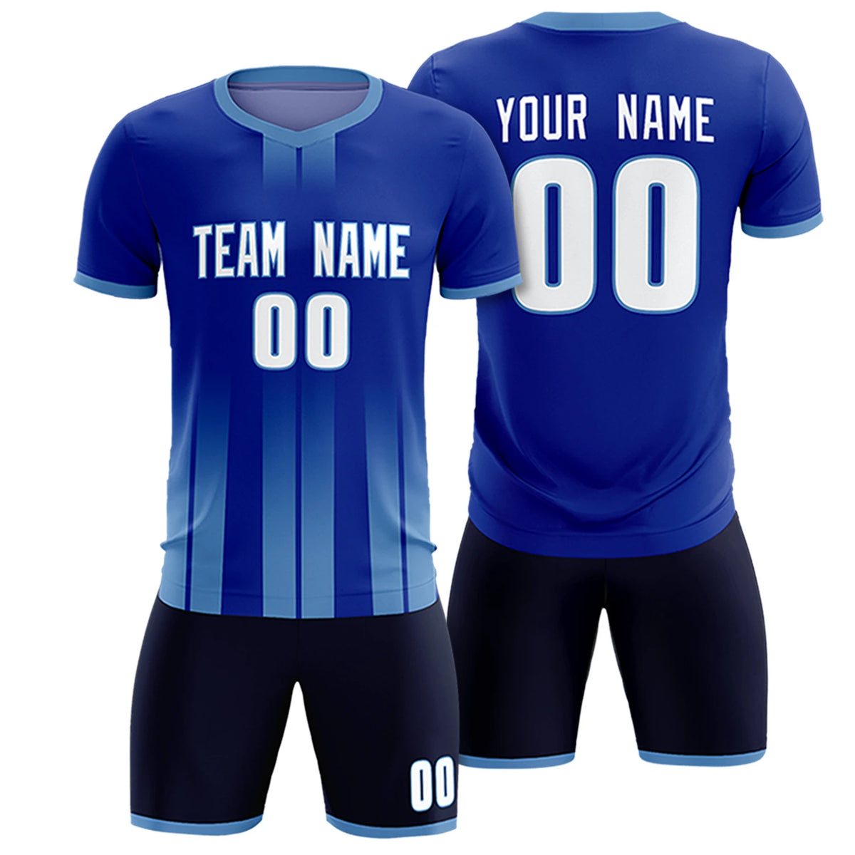 Custom Royal Blue Light Blue Vertical Training Uniform Soccer Sets Jersey