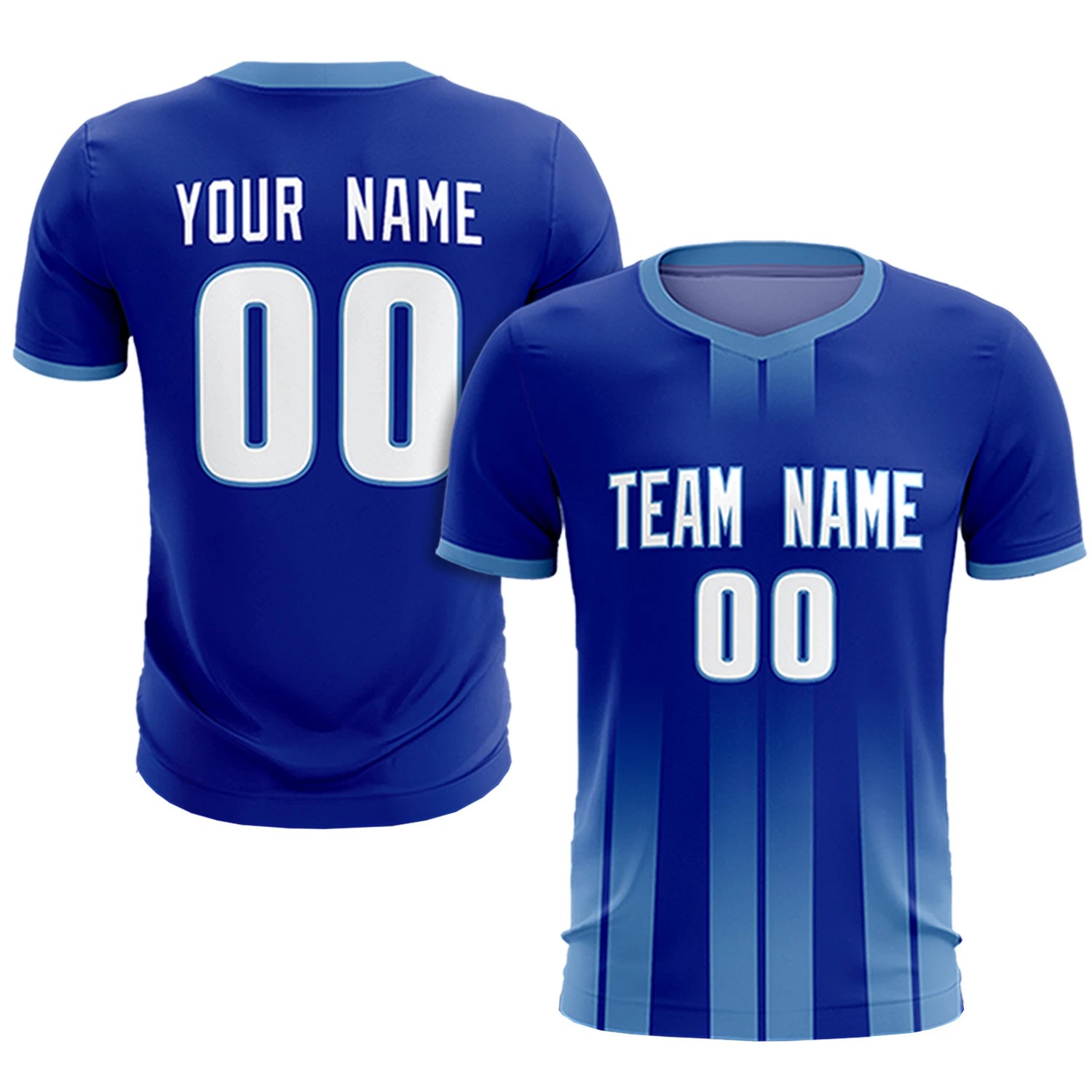 Custom Royal Blue Light Blue Vertical Training Uniform Soccer Sets Jersey