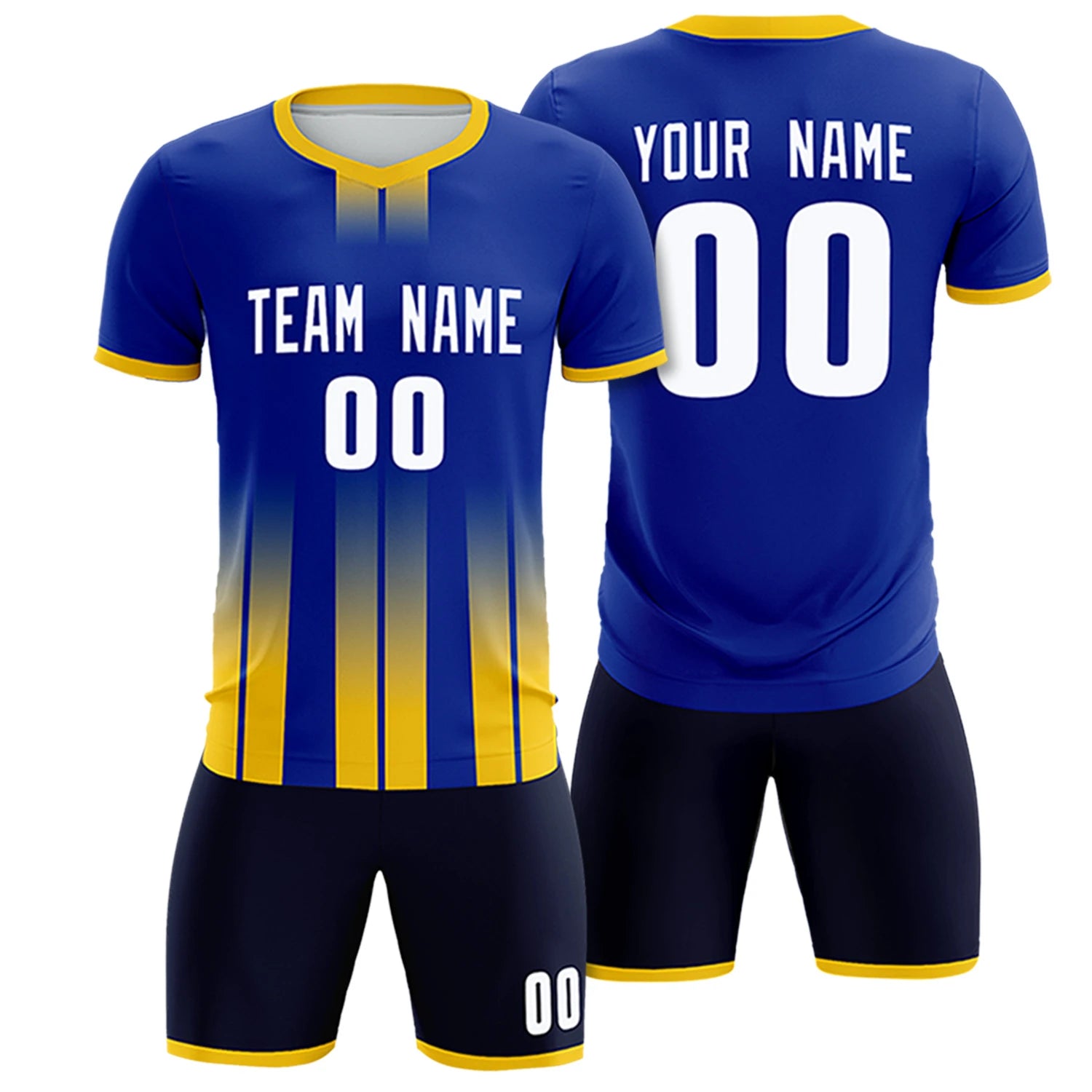 Custom Royal Blue Gold01 Vertical Training Uniform Soccer Sets Jersey