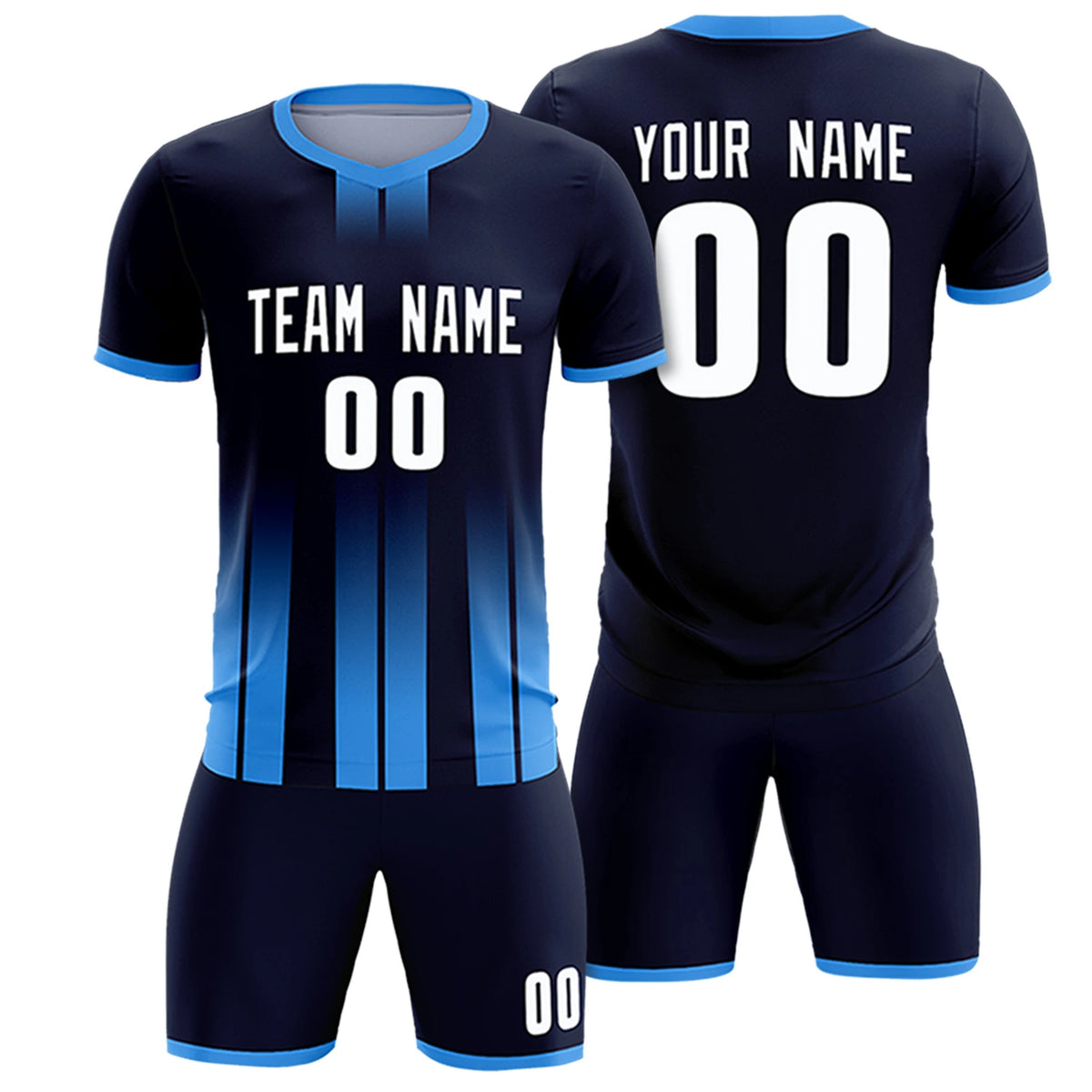 Custom Navy Powder Blue Vertical Training Uniform Soccer Sets Jersey