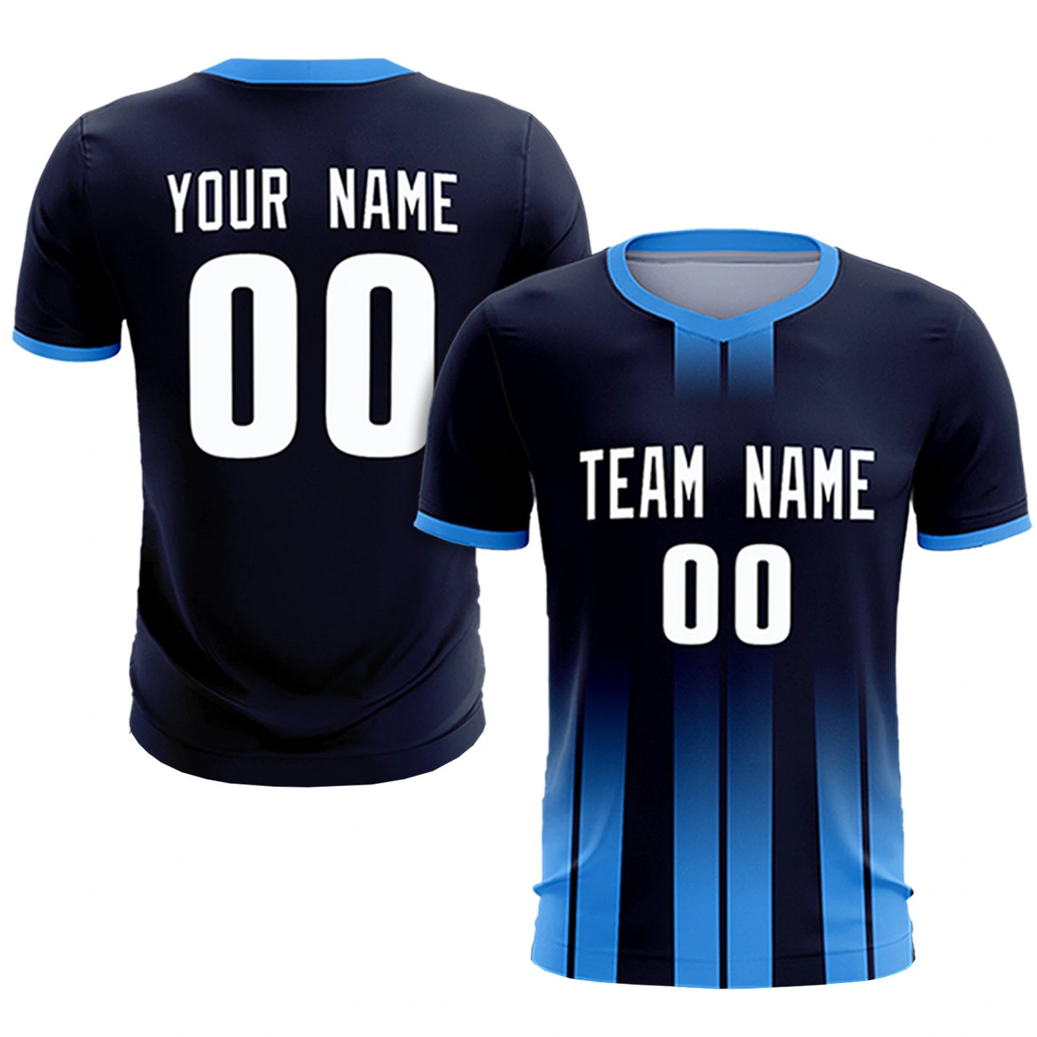 Custom Navy Powder Blue Vertical Training Uniform Soccer Sets Jersey