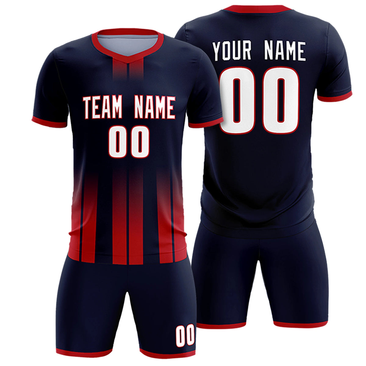 Custom Navy Red Vertical Training Uniform Soccer Sets Jersey