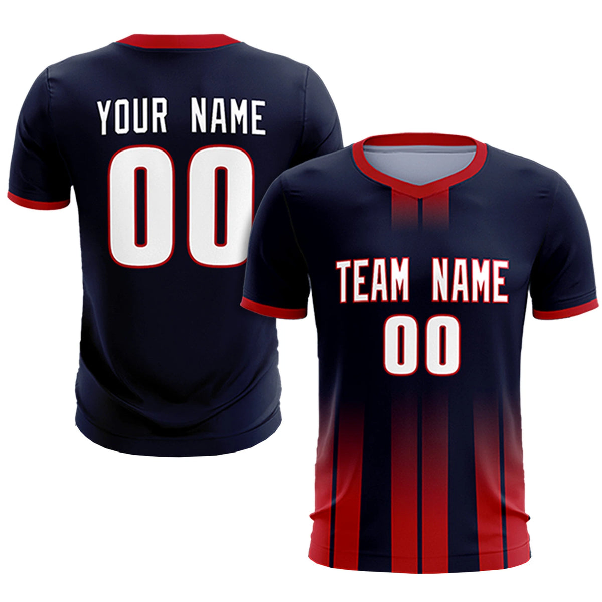 Custom Navy Red Vertical Training Uniform Soccer Sets Jersey