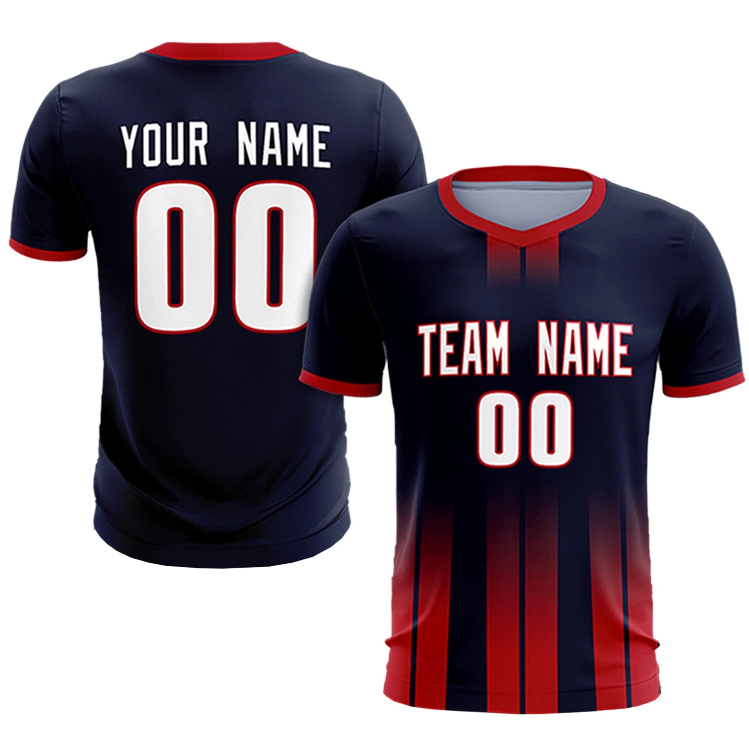 Custom Navy Red Vertical Training Uniform Soccer Sets Jersey