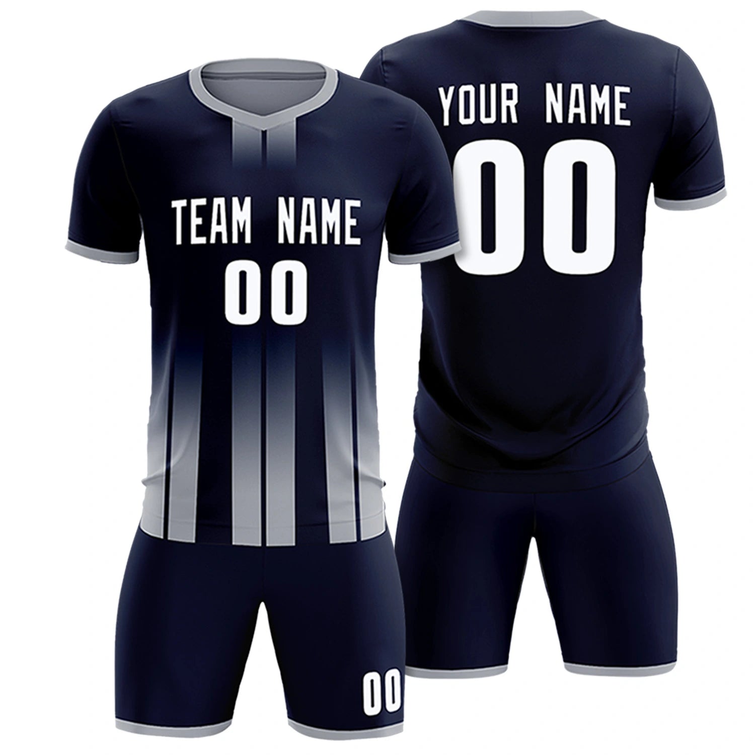 Custom Navy Gray Vertical Training Uniform Soccer Sets Jersey