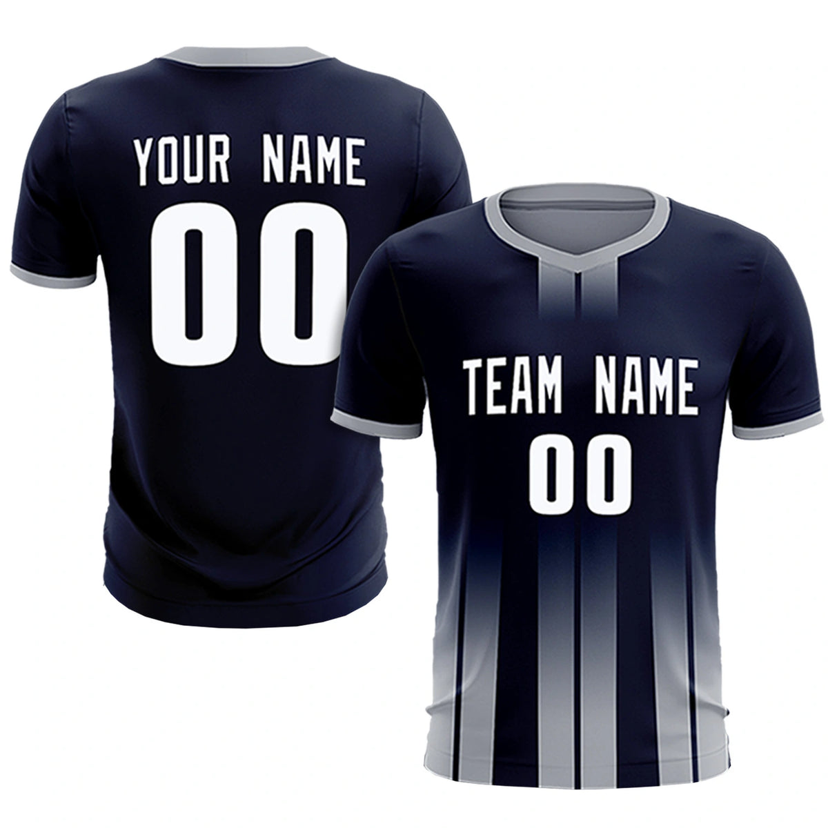 Custom Navy Gray Vertical Training Uniform Soccer Sets Jersey