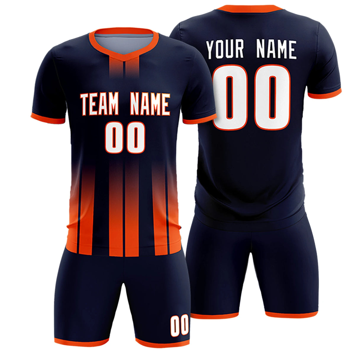 Custom Navy Orange Vertical Training Uniform Soccer Sets Jersey