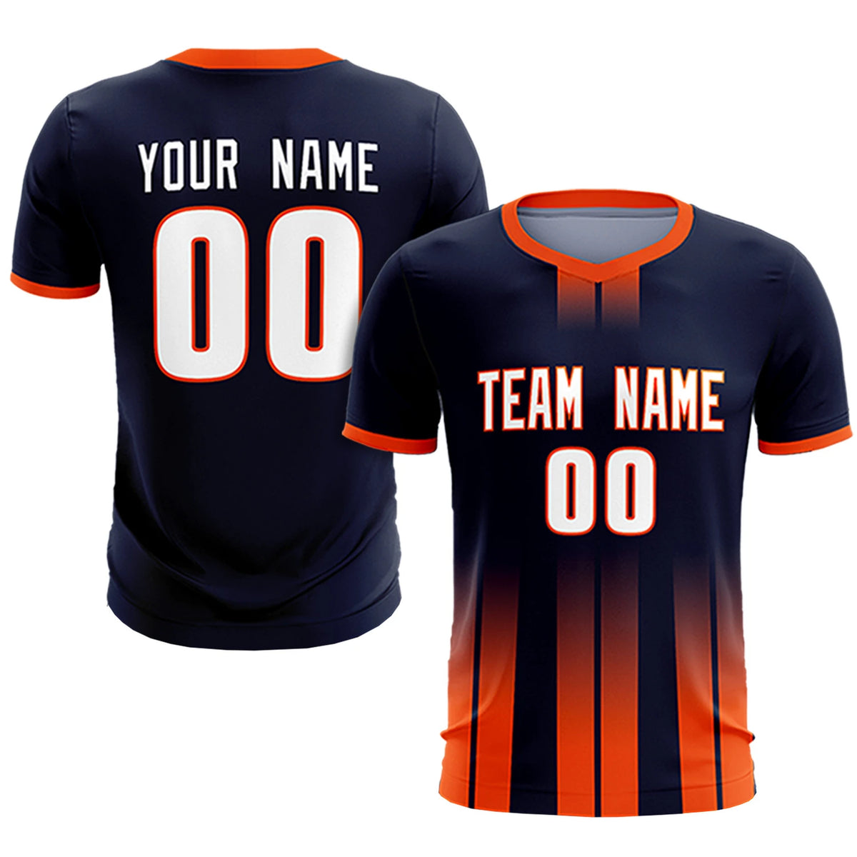 Custom Navy Orange Vertical Training Uniform Soccer Sets Jersey