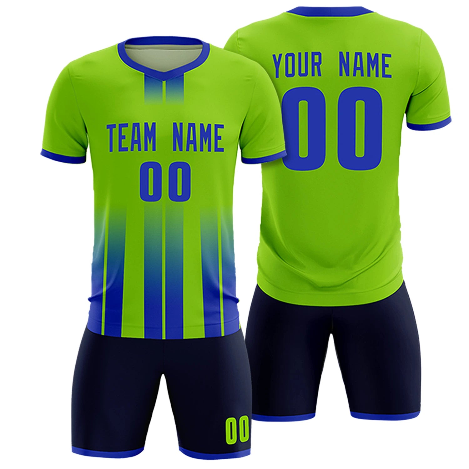 Custom Neon Green Royal Blue Vertical Training Uniform Soccer Sets Jersey