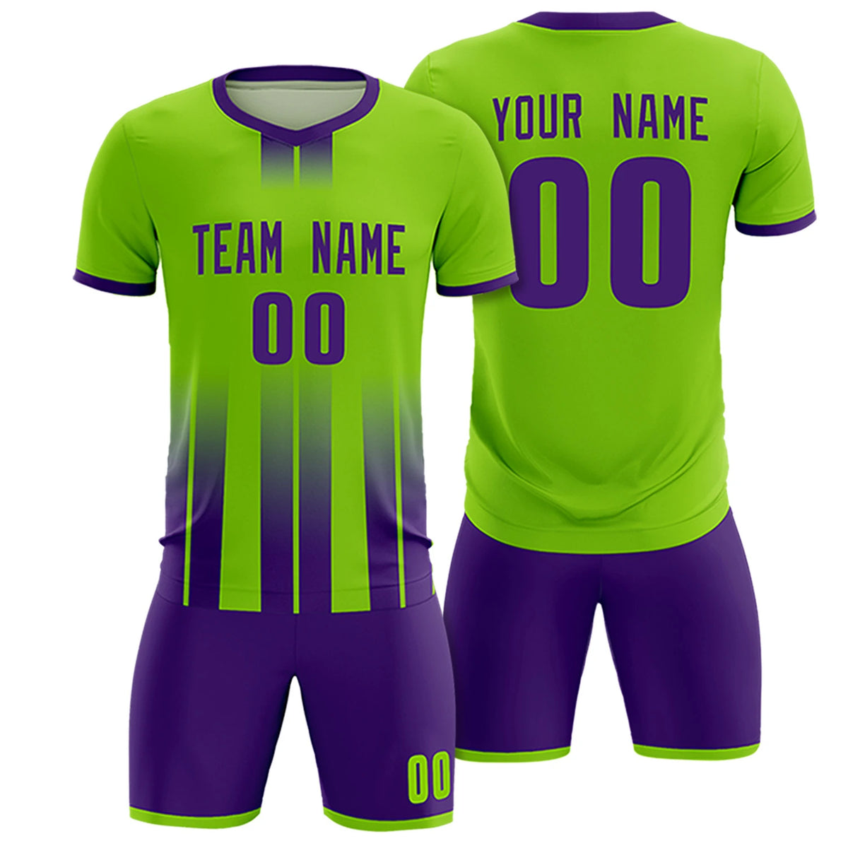 Custom Neon Green Purple Vertical Training Uniform Soccer Sets Jersey