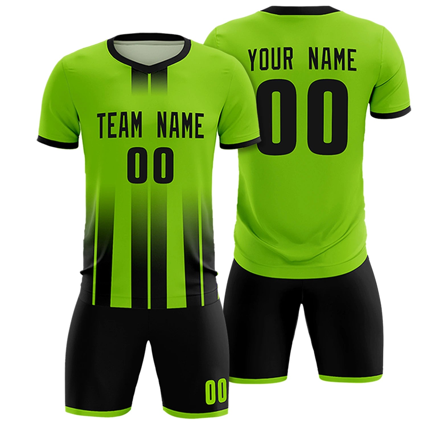 Custom Neon Green Black Vertical Training Uniform Soccer Sets Jersey