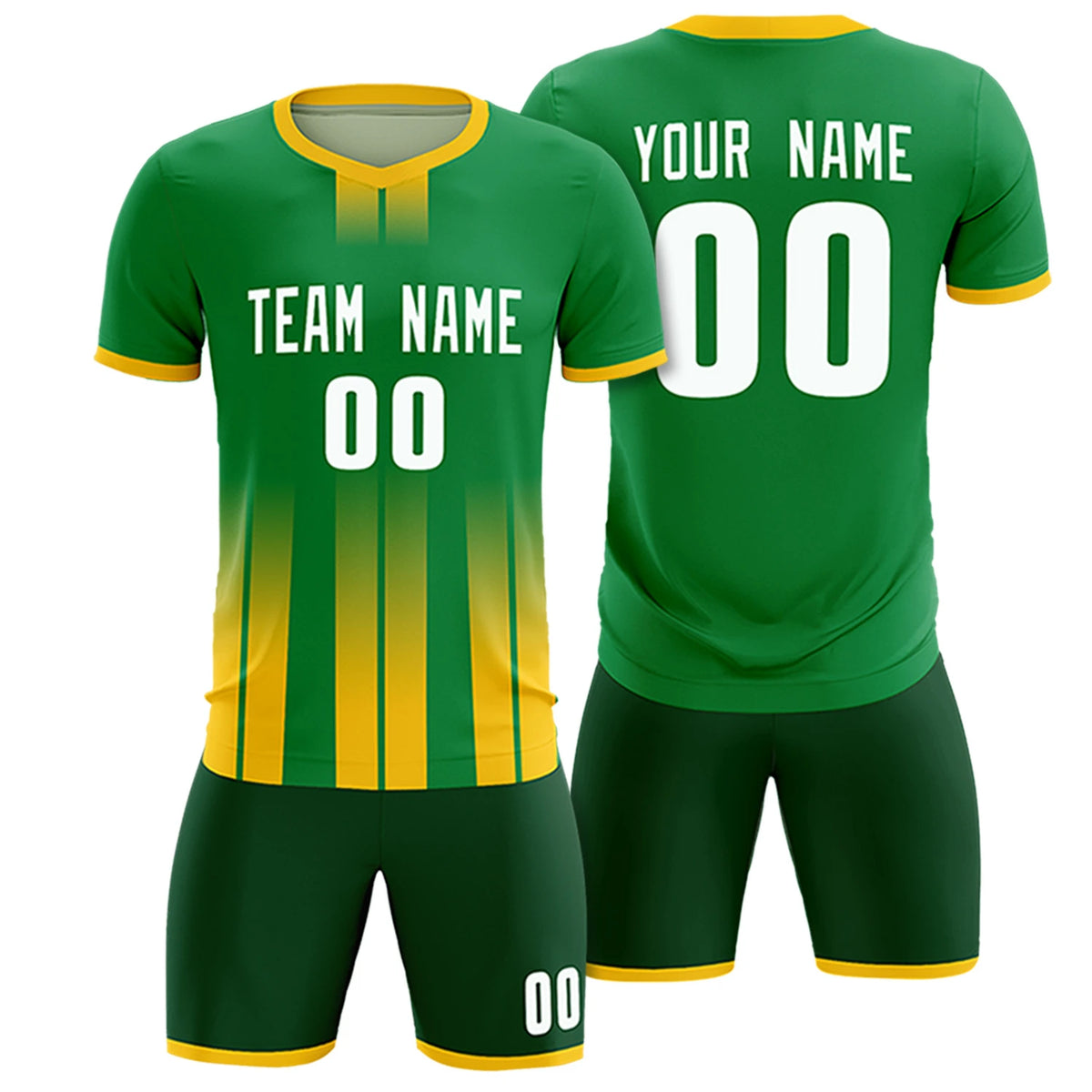 Custom Kelly Green Gold01 Vertical Training Uniform Soccer Sets Jersey