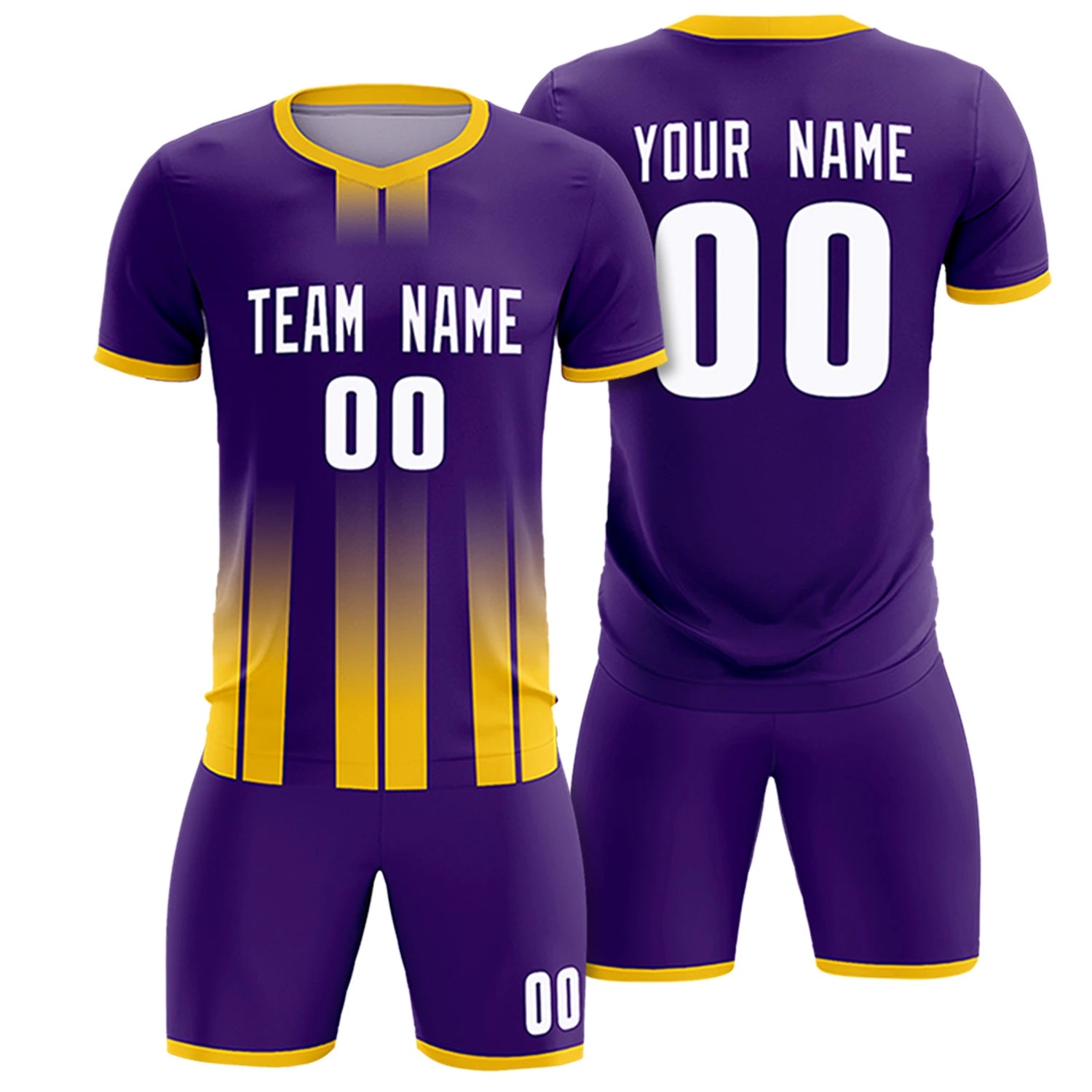 Custom Purple Gold01 Vertical Training Uniform Soccer Sets Jersey