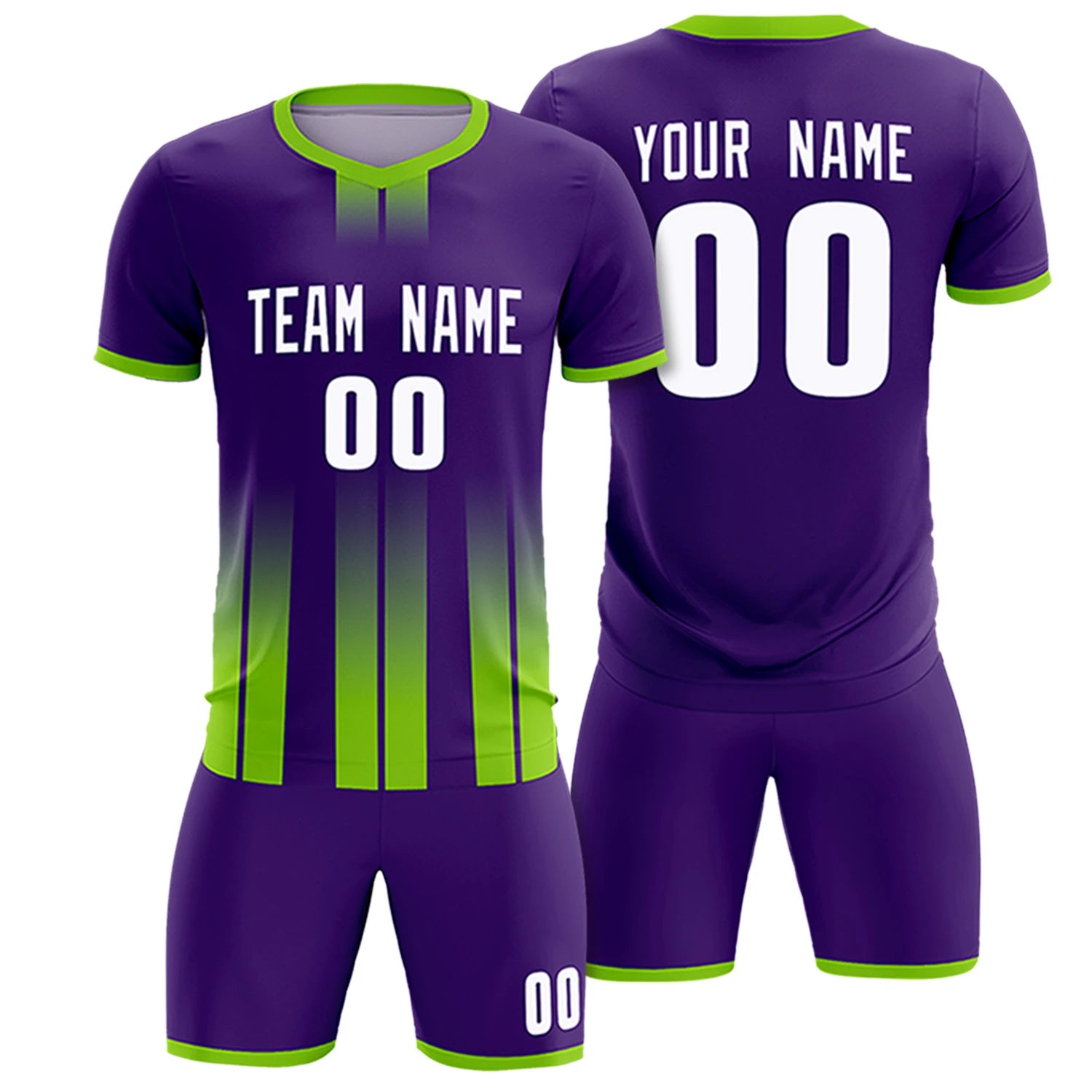 Custom Purple Neon Green Vertical Training Uniform Soccer Sets Jersey