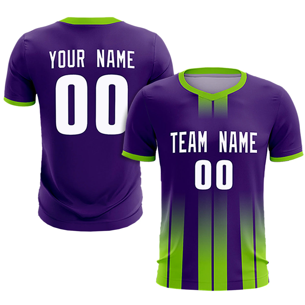 Custom Purple Neon Green Vertical Training Uniform Soccer Sets Jersey
