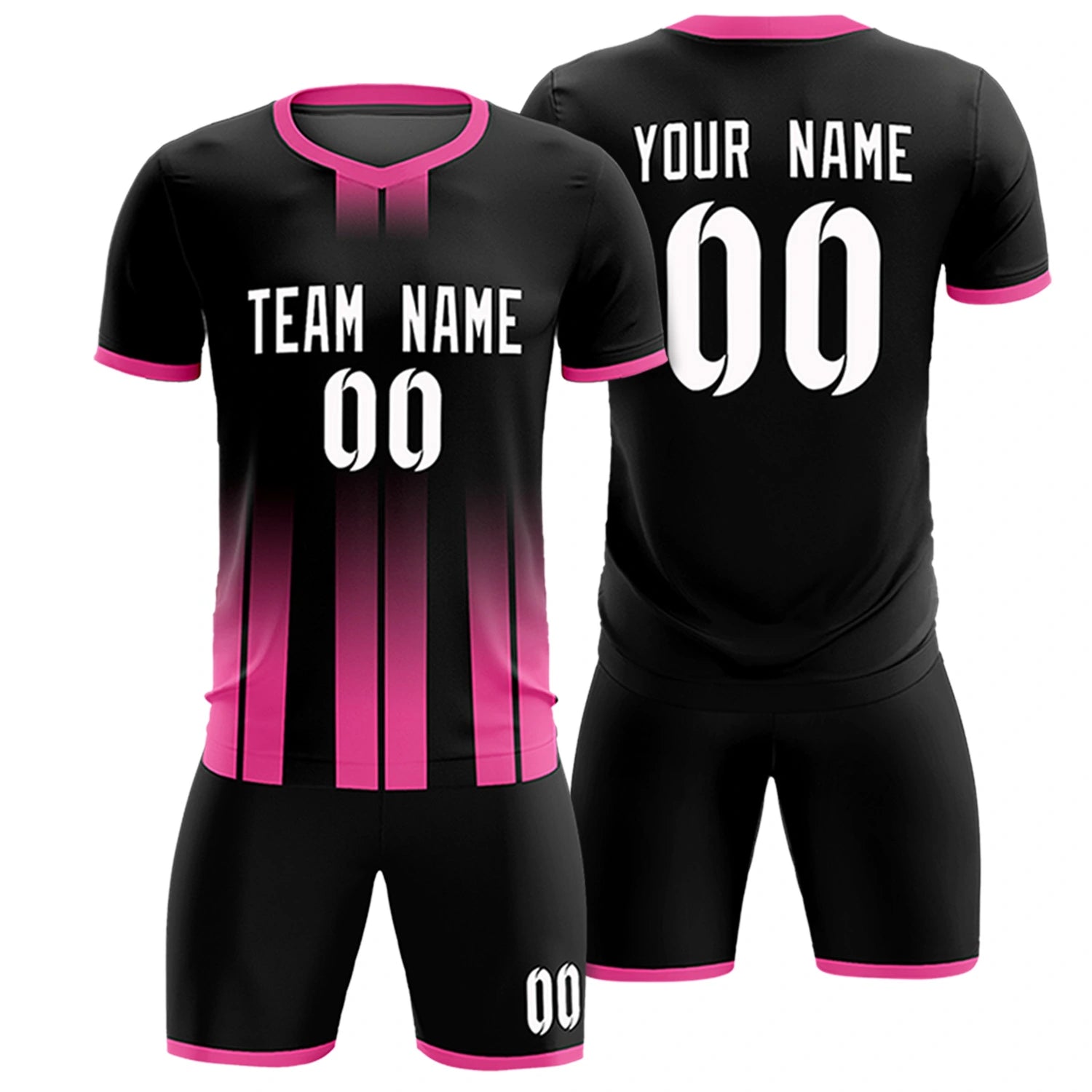 Custom Black Pink Vertical Training Uniform Soccer Sets Jersey