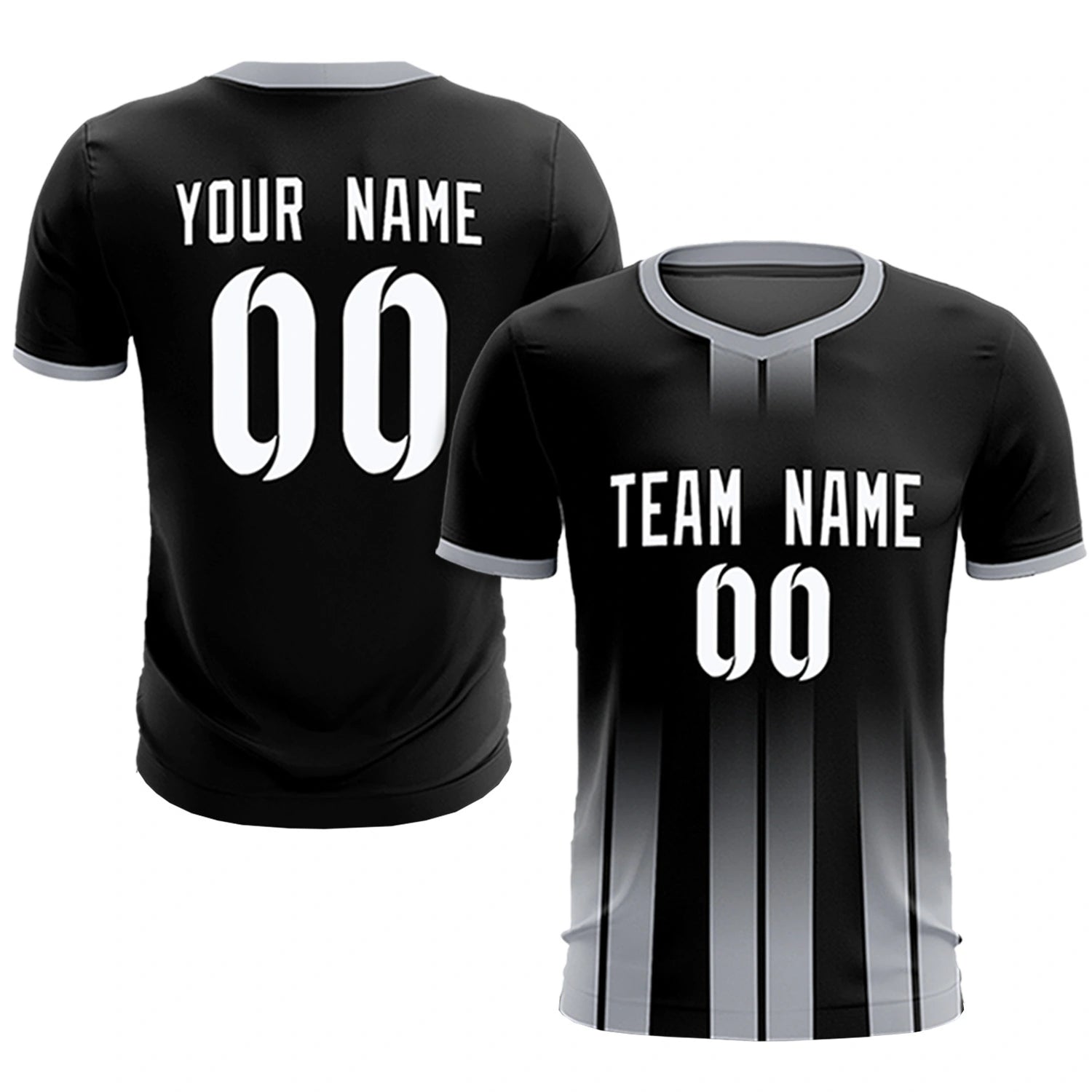 Custom Black Gray Vertical Training Uniform Soccer Sets Jersey