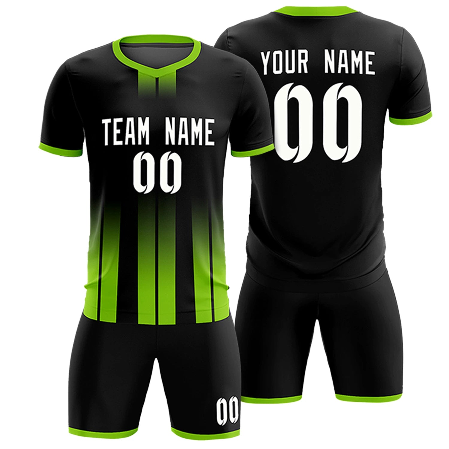 Custom Black Neon Green Vertical Training Uniform Soccer Sets Jersey