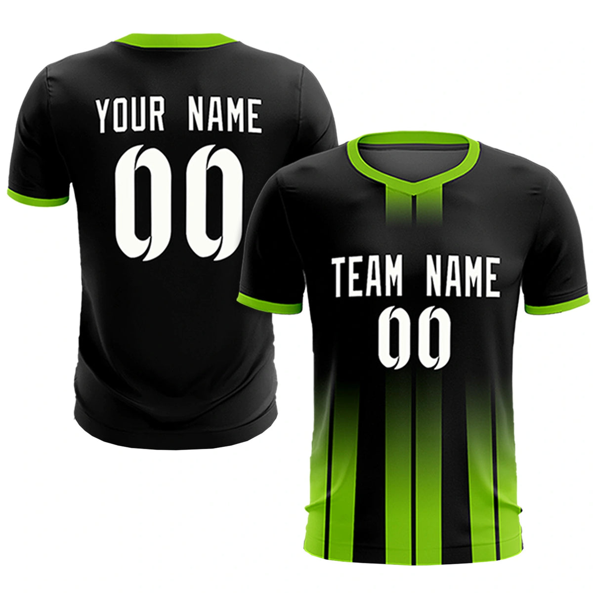 Custom Black Neon Green Vertical Training Uniform Soccer Sets Jersey