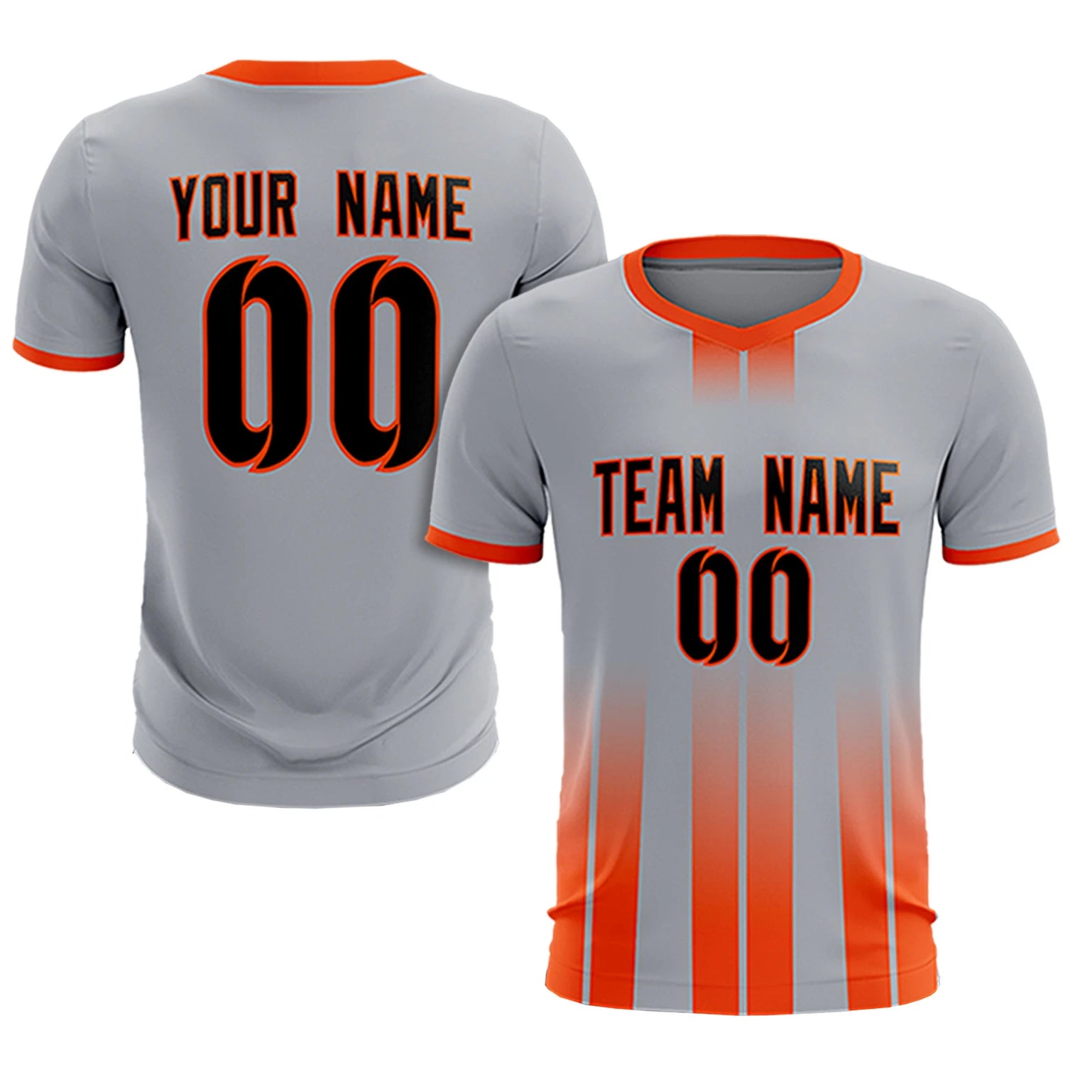 Custom Gray Orange Vertical Training Uniform Soccer Sets Jersey