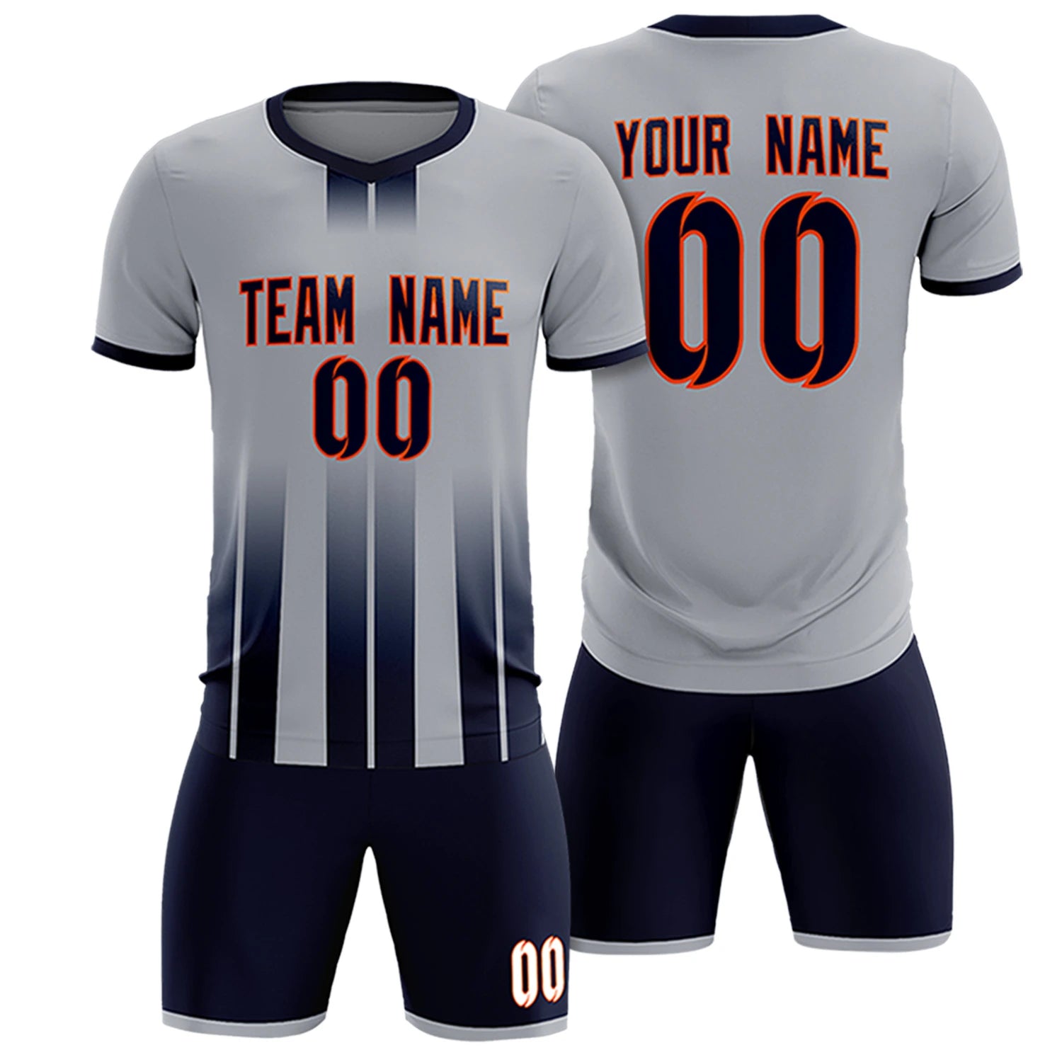 Custom Gray Navy Vertical Training Uniform Soccer Sets Jersey