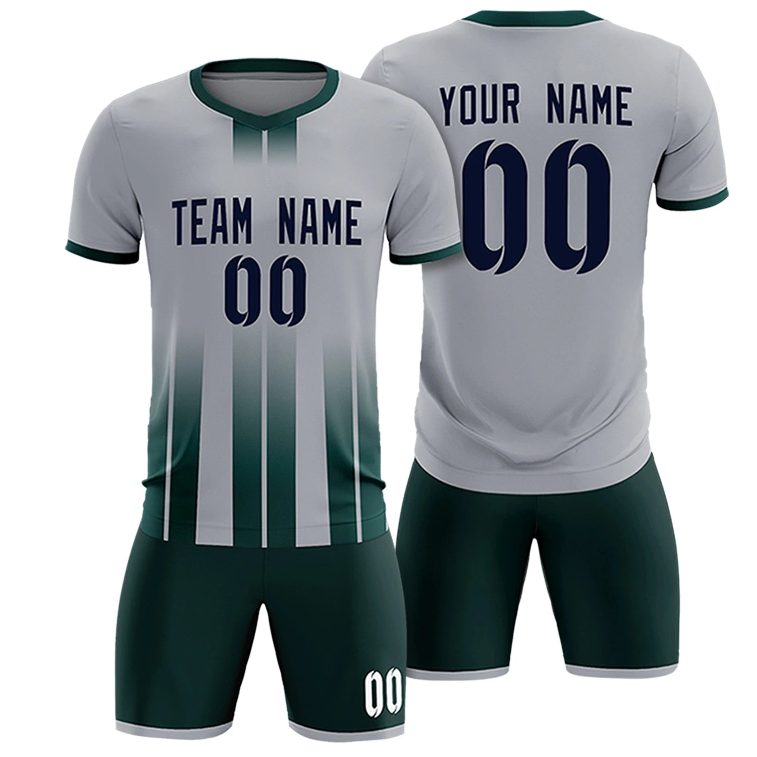 Custom Gray Midnight Green Vertical Training Uniform Soccer Sets Jersey